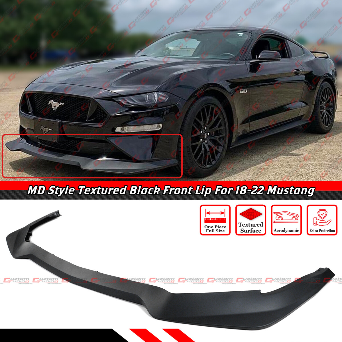 FOR 2018-23 MUSTANG GT ECOBOOST MD STYLE FRONT BUMPER CHIN LIP SPOILER SPLITTER FOR 2018-23 MUSTANG GT ECOBOOST MD STYLE FRONT BUMPER CHIN LIP SPOILER SPLITTER