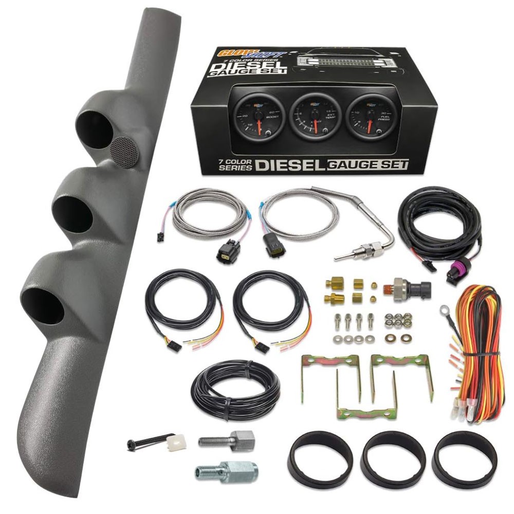 GlowShift Boost/1500F EGT/Fuel Press Gauges & Gray Pod Fits 98-02 Ram Cummins