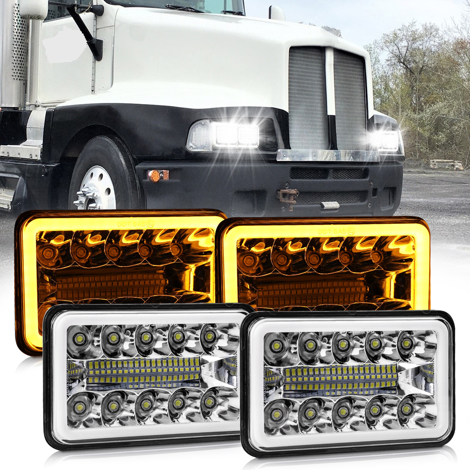 4X DOT 4x6\'\' LED Headlights for Kenworth T800 T400 T600 W900B Classic 120/132 HK