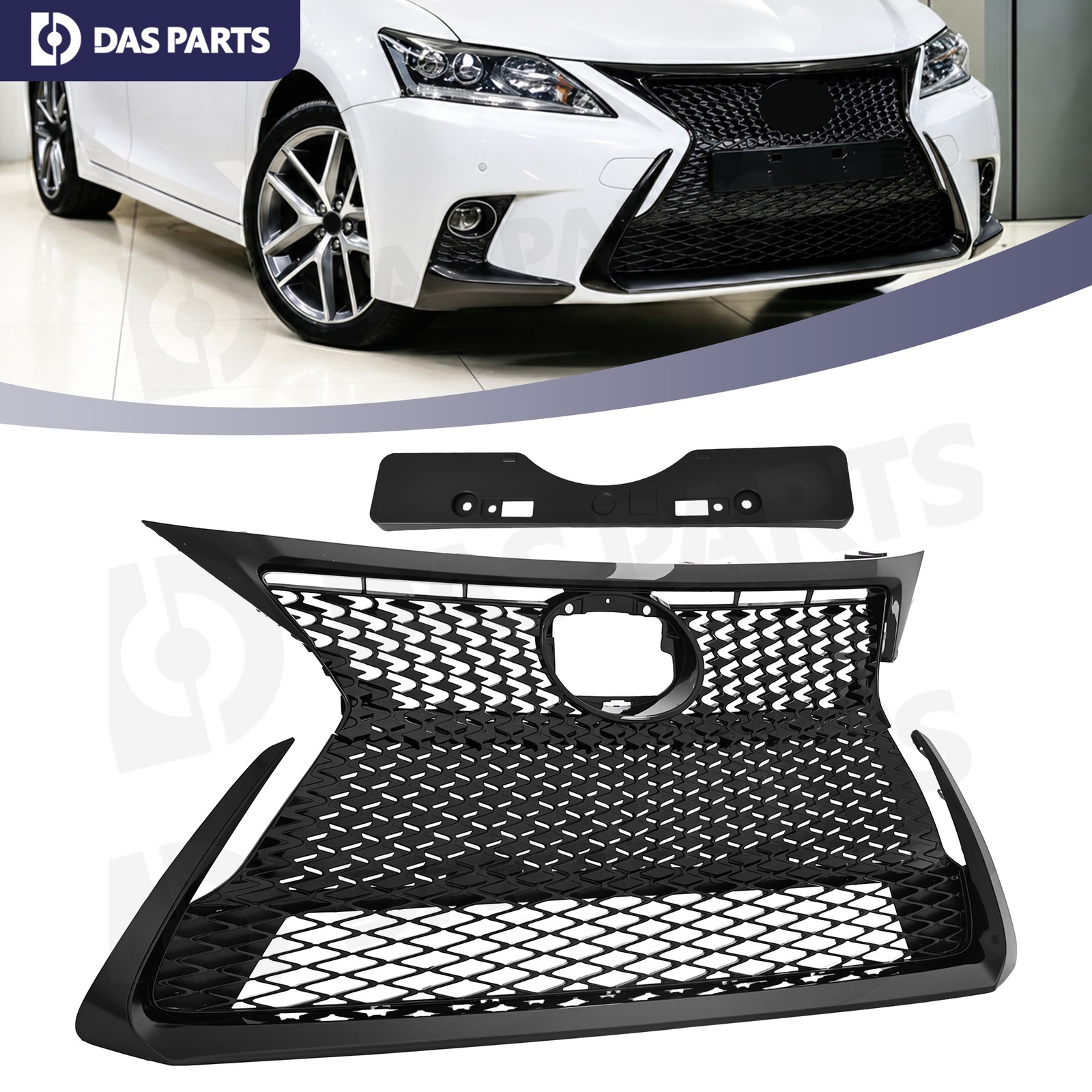 Gloss Black Front Bumper Grille With Molding Trim For 2014-2017 Lexus CT200H
