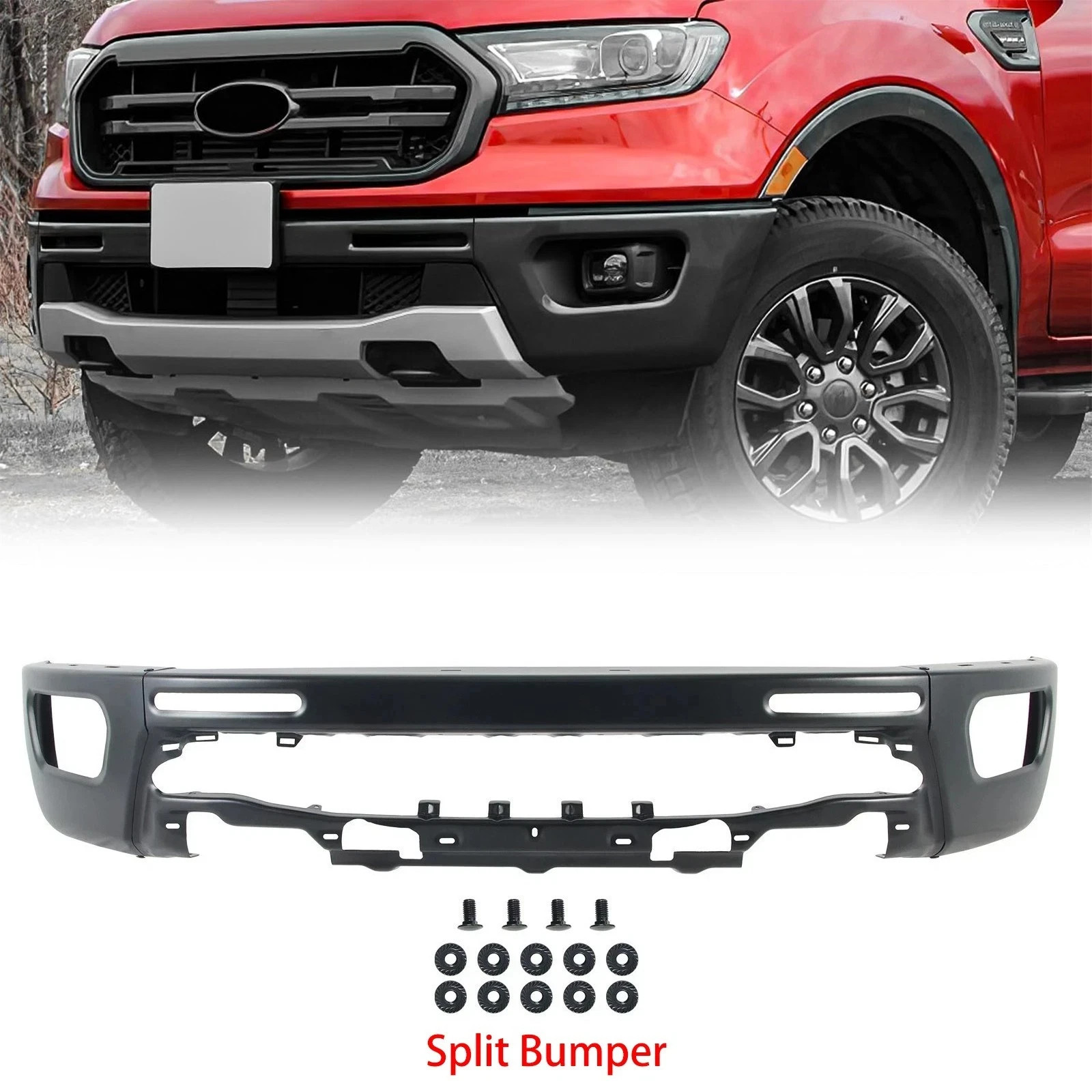 Black Steel Front Bumper Face Bar For 2019-2023 Ford Ranger W/O Sensor Hole