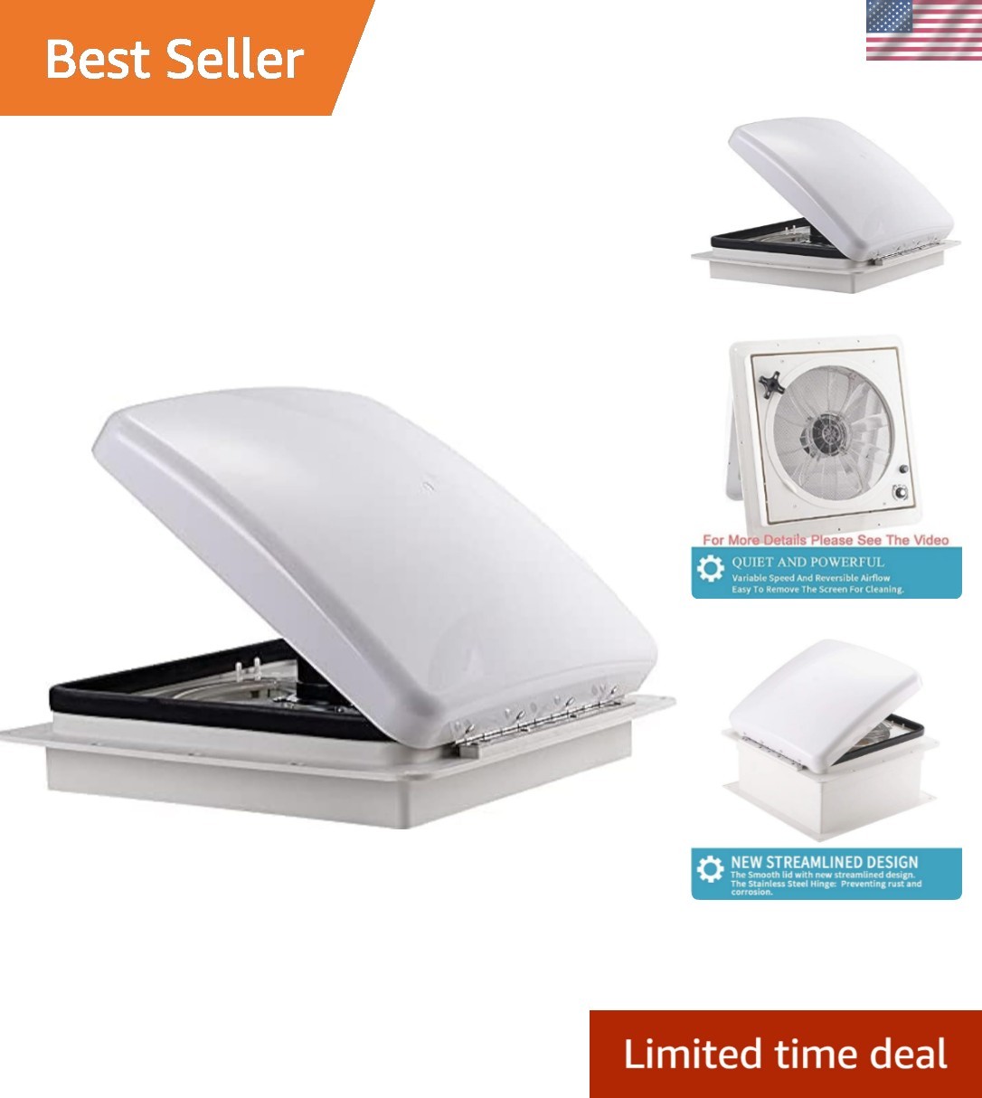 Reversible 12V RV Roof Fan with 10-Speed Control - Quiet and Powerful