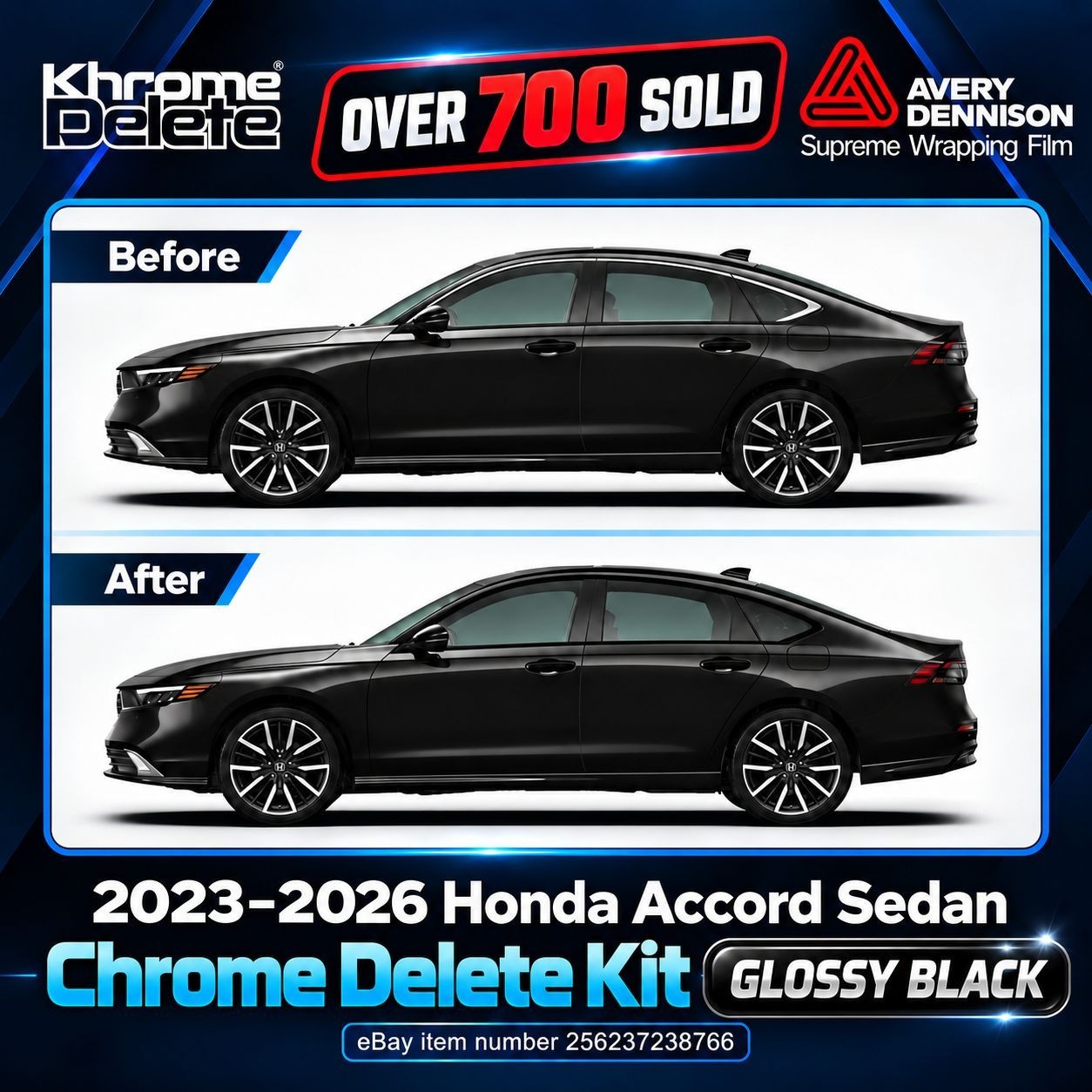 Gloss Black Premium Chrome Delete Vinyl Overlay – 2023–2026 Honda Accord