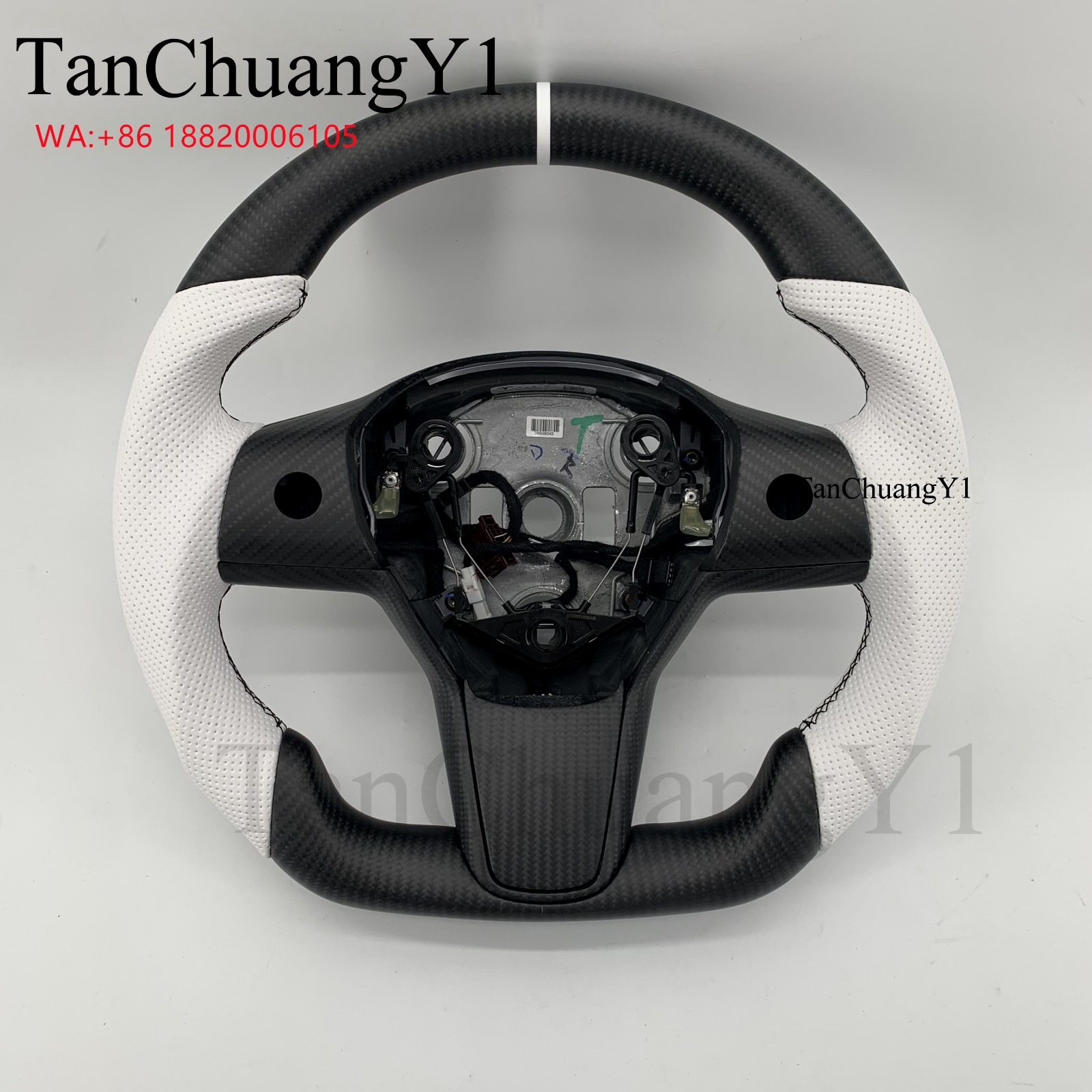 TanChuangY1 For Tesla Model 3 Model Y Custom Carbon White Leather Steering Wheel