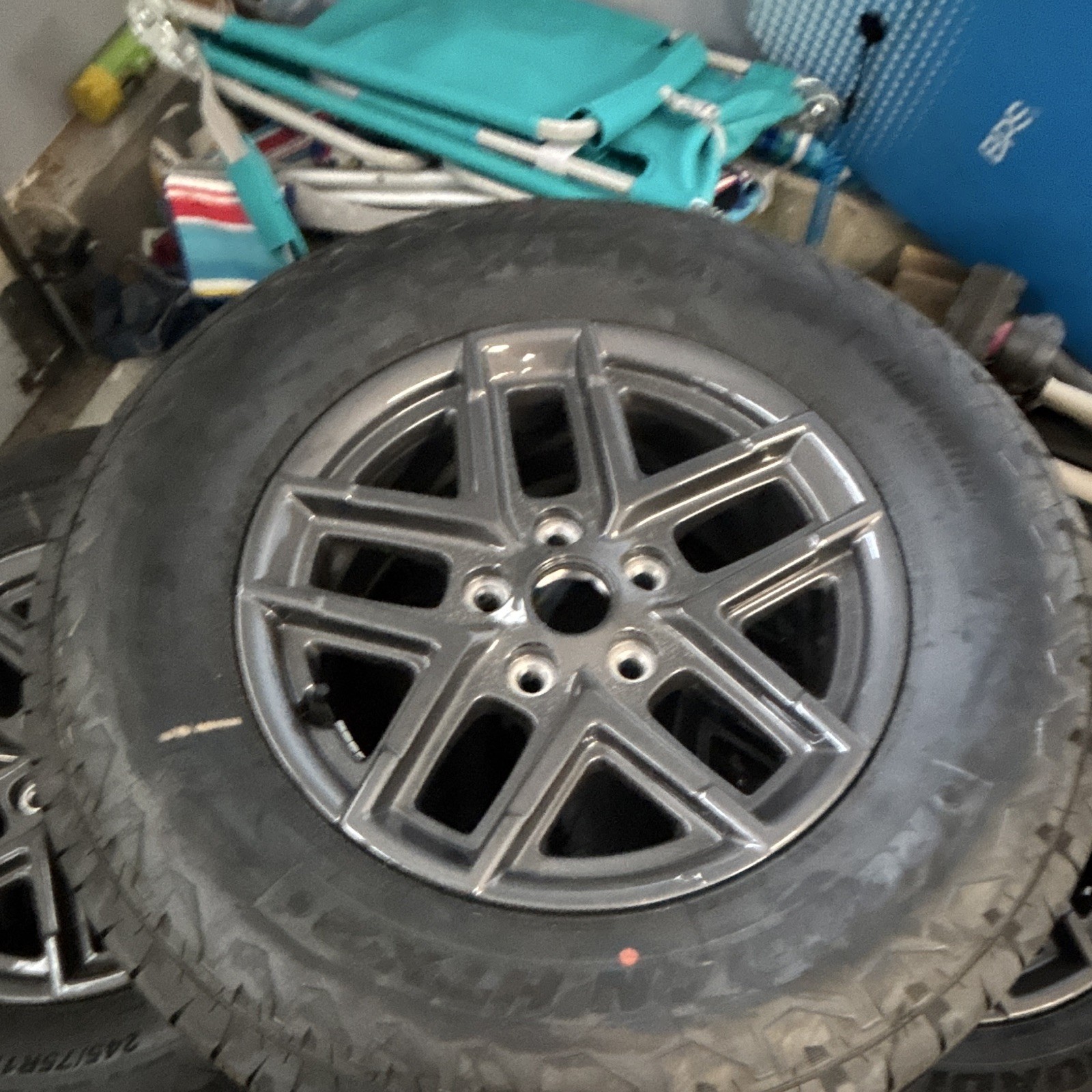 complete set of 5 Jeep OEM wheels and tires, including the full-size spare. complete set of 5 Jeep OEM wheels and tires, including the full-size spare.