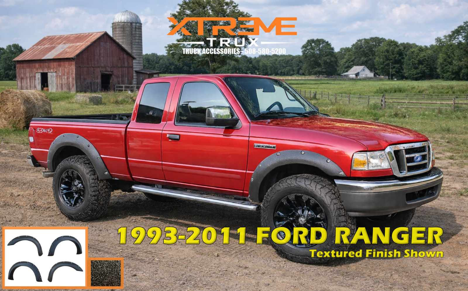 Textured Black 93-11 Ford Ranger Pocket Rivet Bolt Fender Flares Set