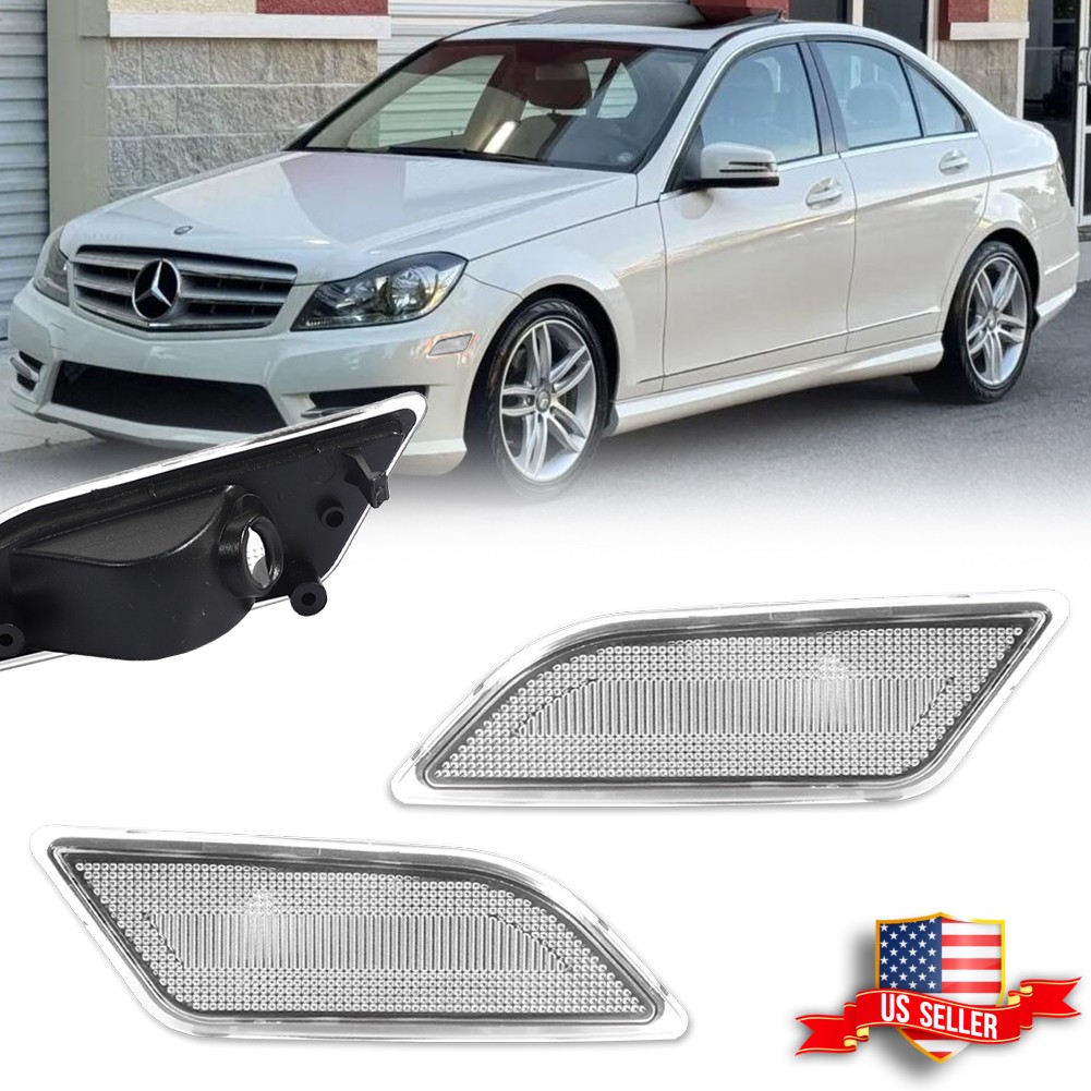 2PCS Euro Clear Lens Front Side Marker Lights For 12-14 Mercedes W204 C250 C300