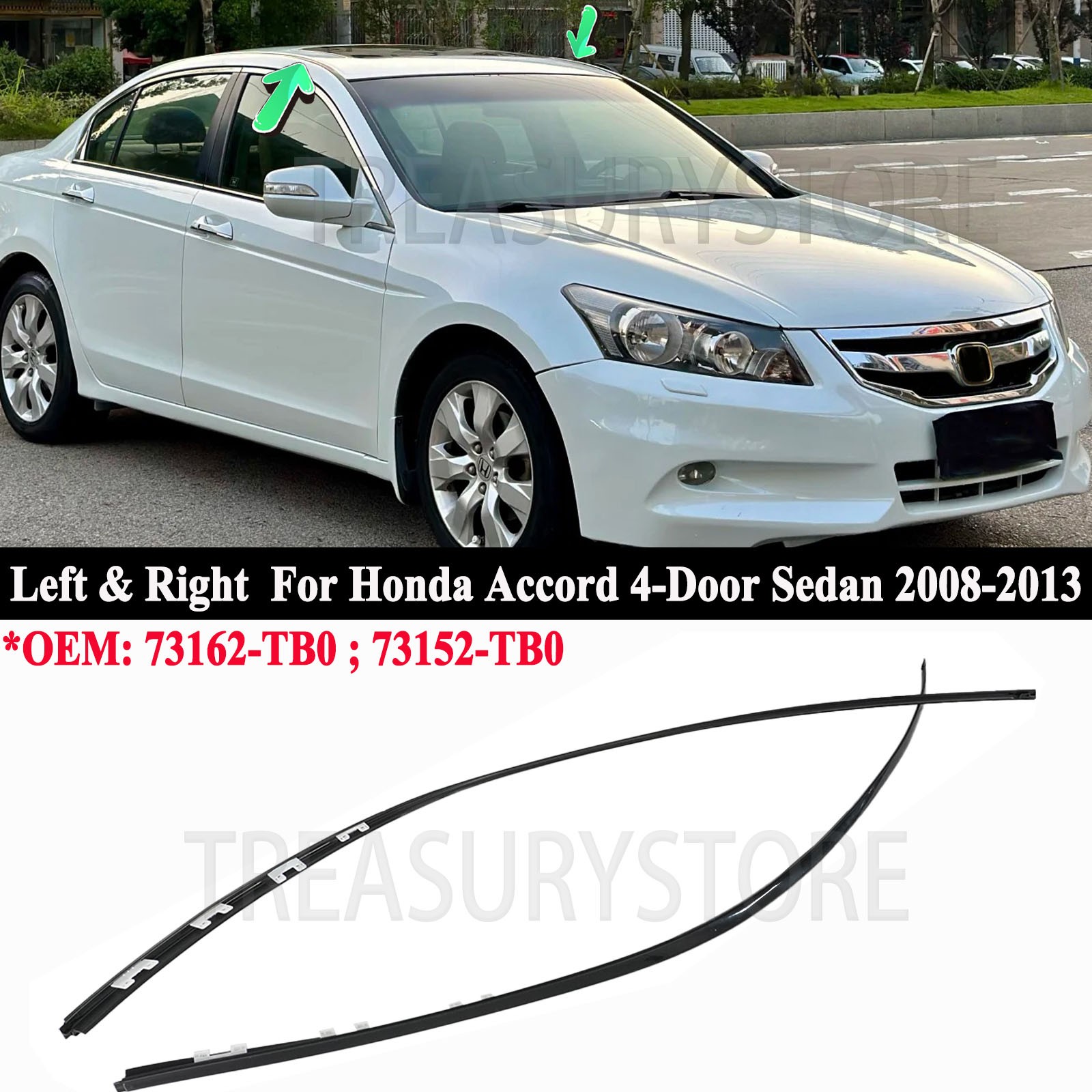 For Honda Accord 4-Door 2008-2013 Left & Right Roof Molding Trims Drip Side Piar For Honda Accord 4-Door 2008-2013 Left & Right Roof Molding Trims Drip Side Piar