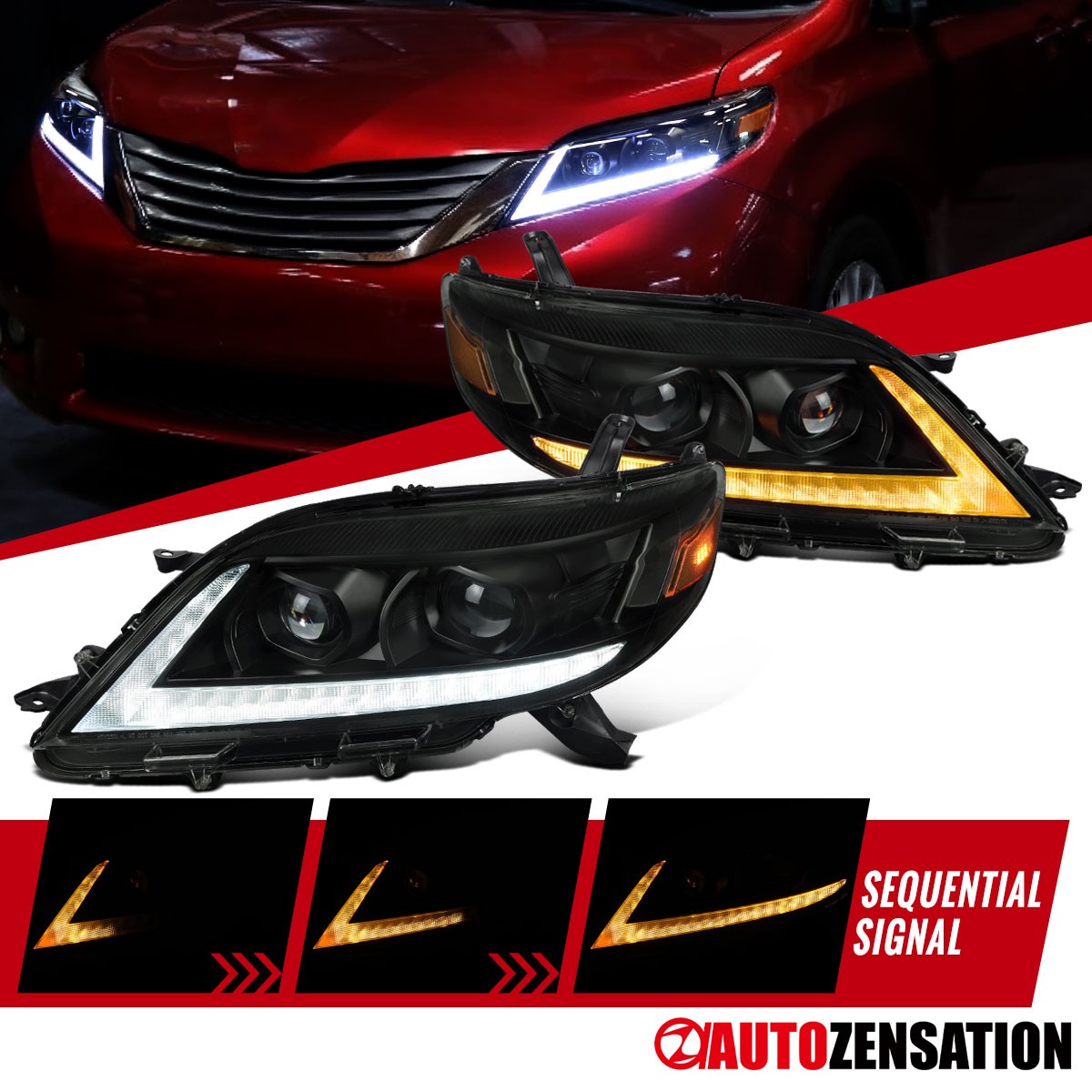 Smoke Fit 2011-2020 Toyota Sienna Projector Headlights LED DRL Sequential Signal Smoke Fit 2011-2020 Toyota Sienna Projector Headlights LED DRL Sequential Signal