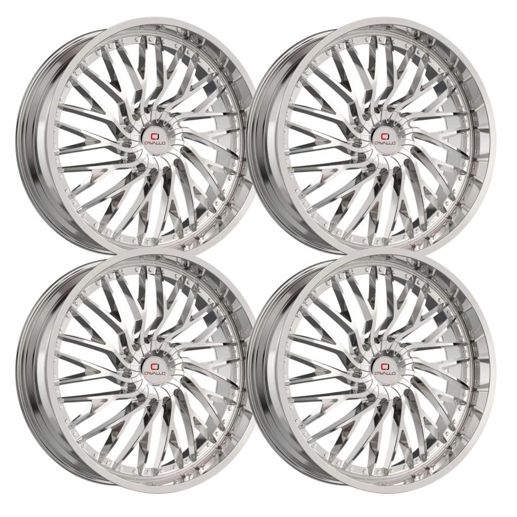 (Set-4) Cavallo CLV-43 22x9.5 5x115/5x120 15mm Nano Chrome wheels rims 22 Inch