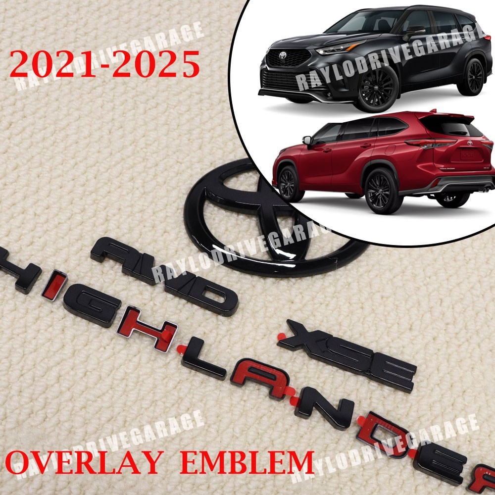 2021-2025 For Highlander XSE AWD Rear Tailgate Overlay Emblem 3D Glossy Blackout 2021-2025 For Highlander XSE AWD Rear Tailgate Overlay Emblem 3D Glossy Blackout