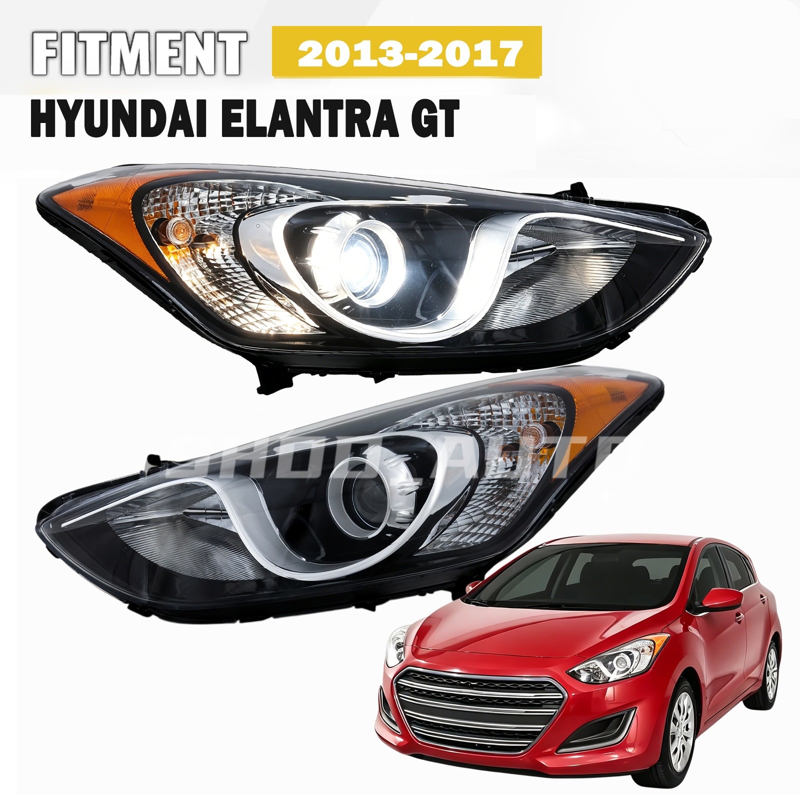 Fit 2013-2017 HYUNDAI ELANTRA GT Pair/RH&LH HEADLIGHT HALOGEN PROJECTOR OE STYLE