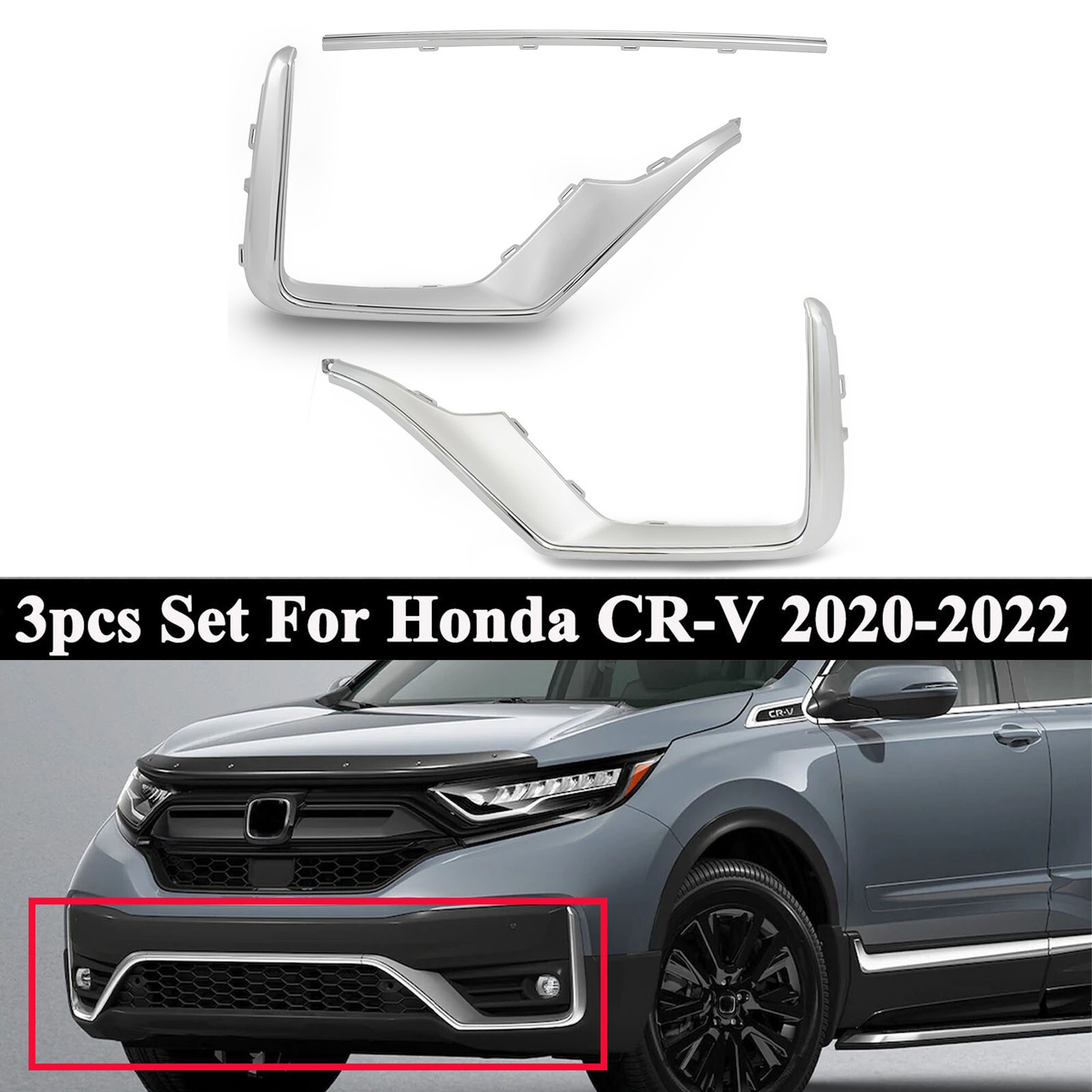 For 2020-2022 Honda CRV CR-V Front Bumper Face Bar Grille Chrome Trim Molding