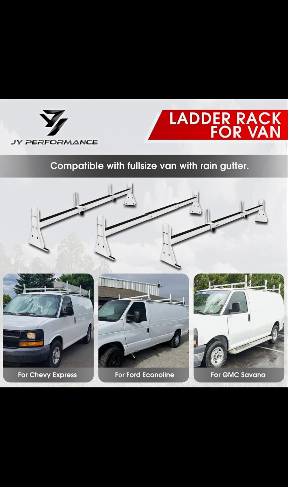Ladder Rack for Van Roof Adjustable Length 57\'\'-65\'\', 3 Bars, 800 Lbs, White Ladder Rack for Van Roof Adjustable Length 57\'\'-65\'\', 3 Bars, 800 Lbs, White