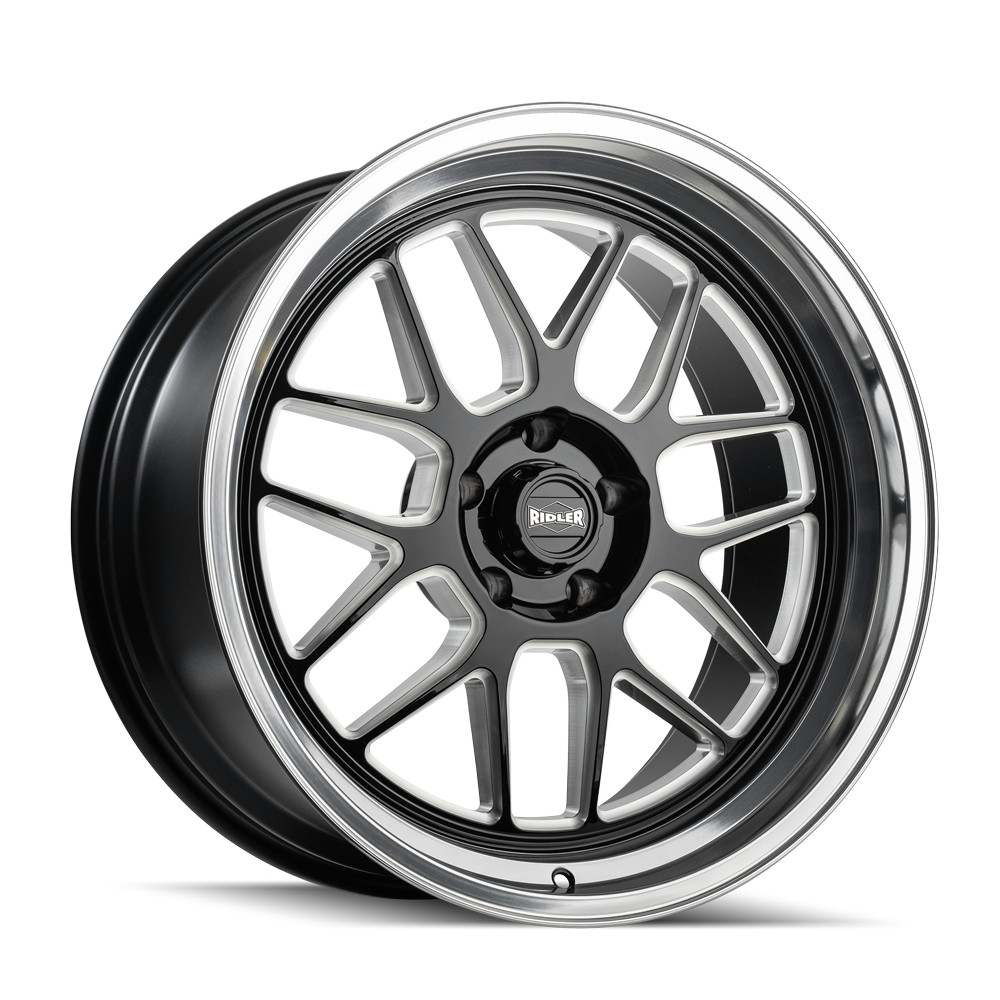 Ridler Wheels 611 20x10 +0 Black Milled With Diamond Cut Lip 5x127 5x5 (QTY 1)