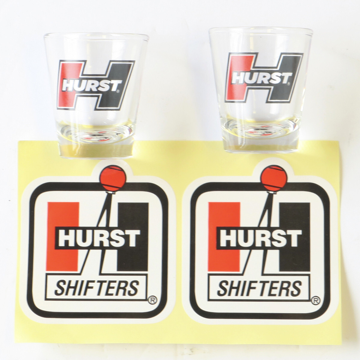 HURST Performance Shot Glass Set of 2 with Vintage HURST Stickers 4 Speed Racing HURST Performance Shot Glass Set of 2 with Vintage HURST Stickers 4 Speed Racing