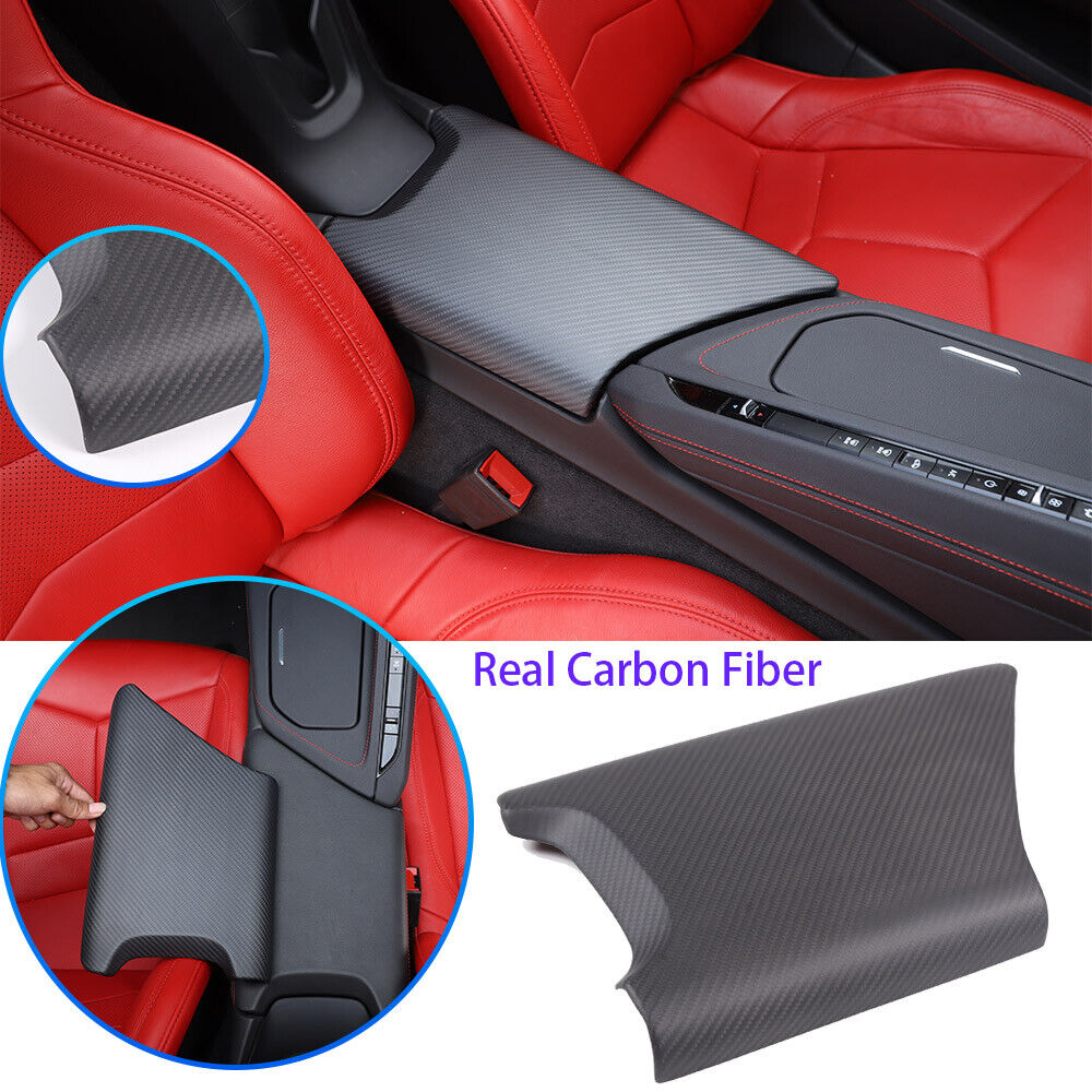 Matte Real Carbon Fiber Center Console Armrest Box Cover Trim For Corvette C8