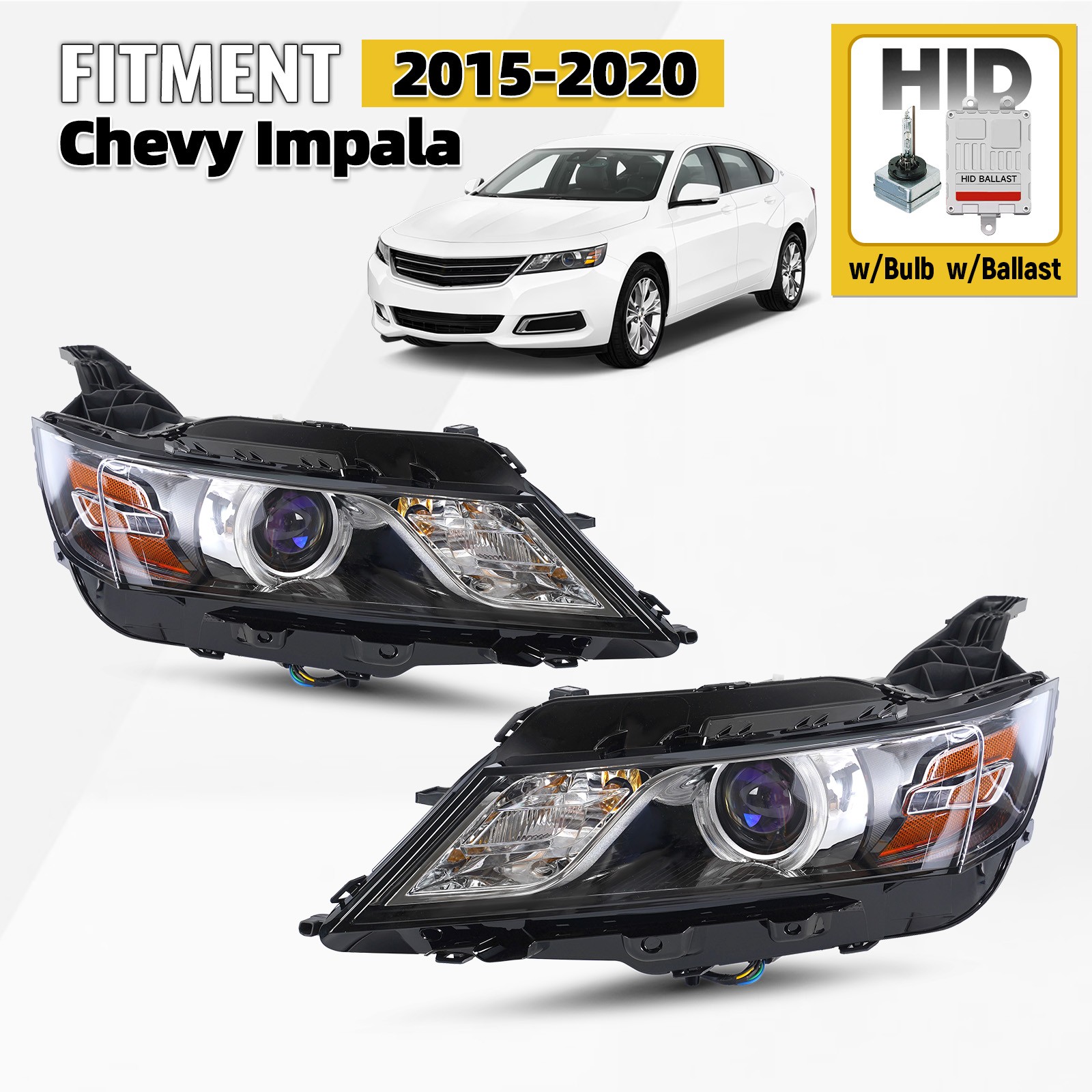 For 2014-2020 Chevy Impala HID/Xenon Headlight w/Ballast w/Bulb Left+Right Pair For 2014-2020 Chevy Impala HID/Xenon Headlight w/Ballast w/Bulb Left+Right Pair