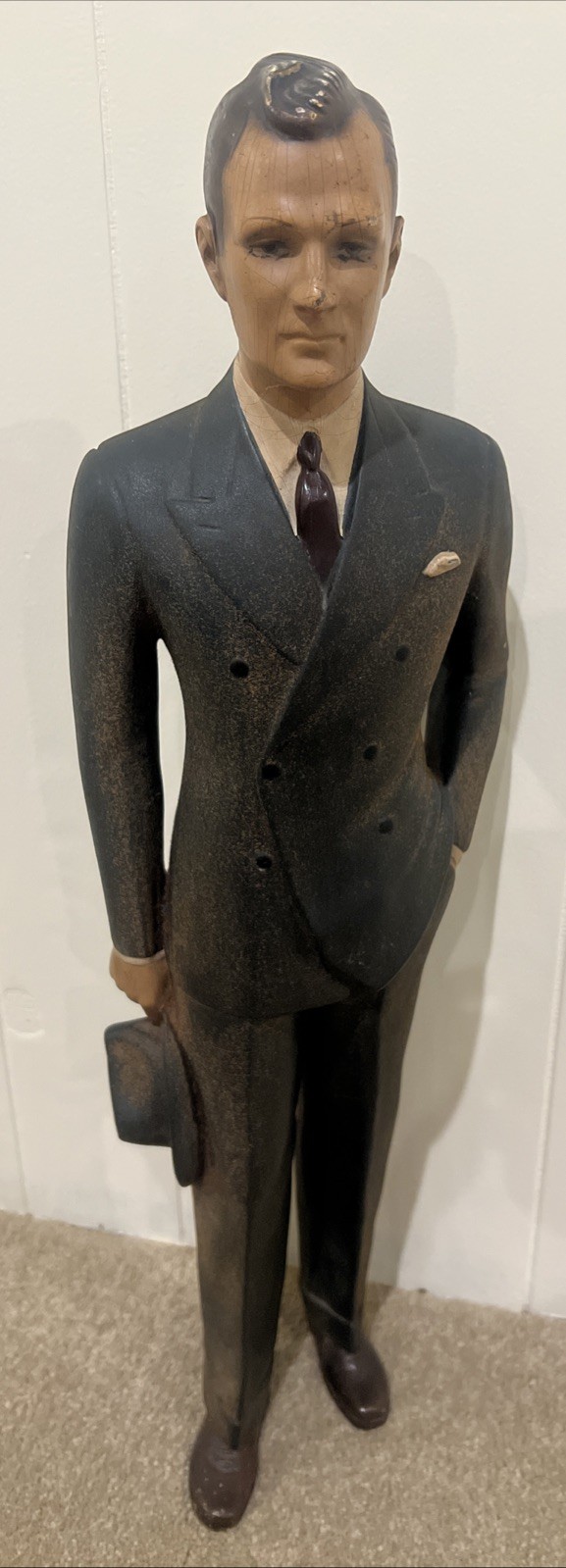 Rare 1940’s Tailor Shop Advertising Man In Suit Statue 23.5” Resin Wood Rare 1940’s Tailor Shop Advertising Man In Suit Statue 23.5” Resin Wood