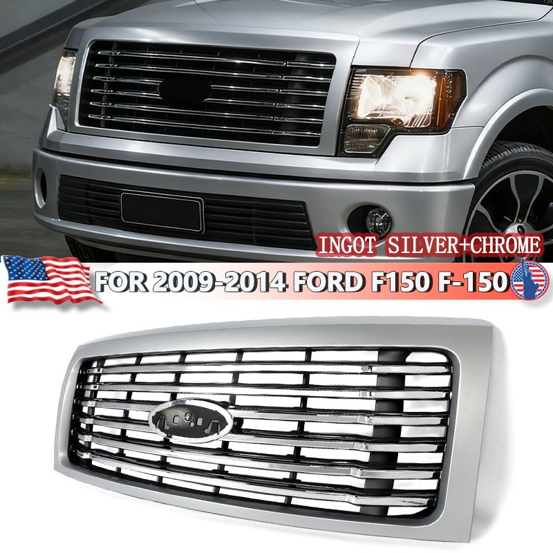For 2009-2014 12 Ford F150 Harley-Davidson Look Ingot Silver Front Bumper Grille