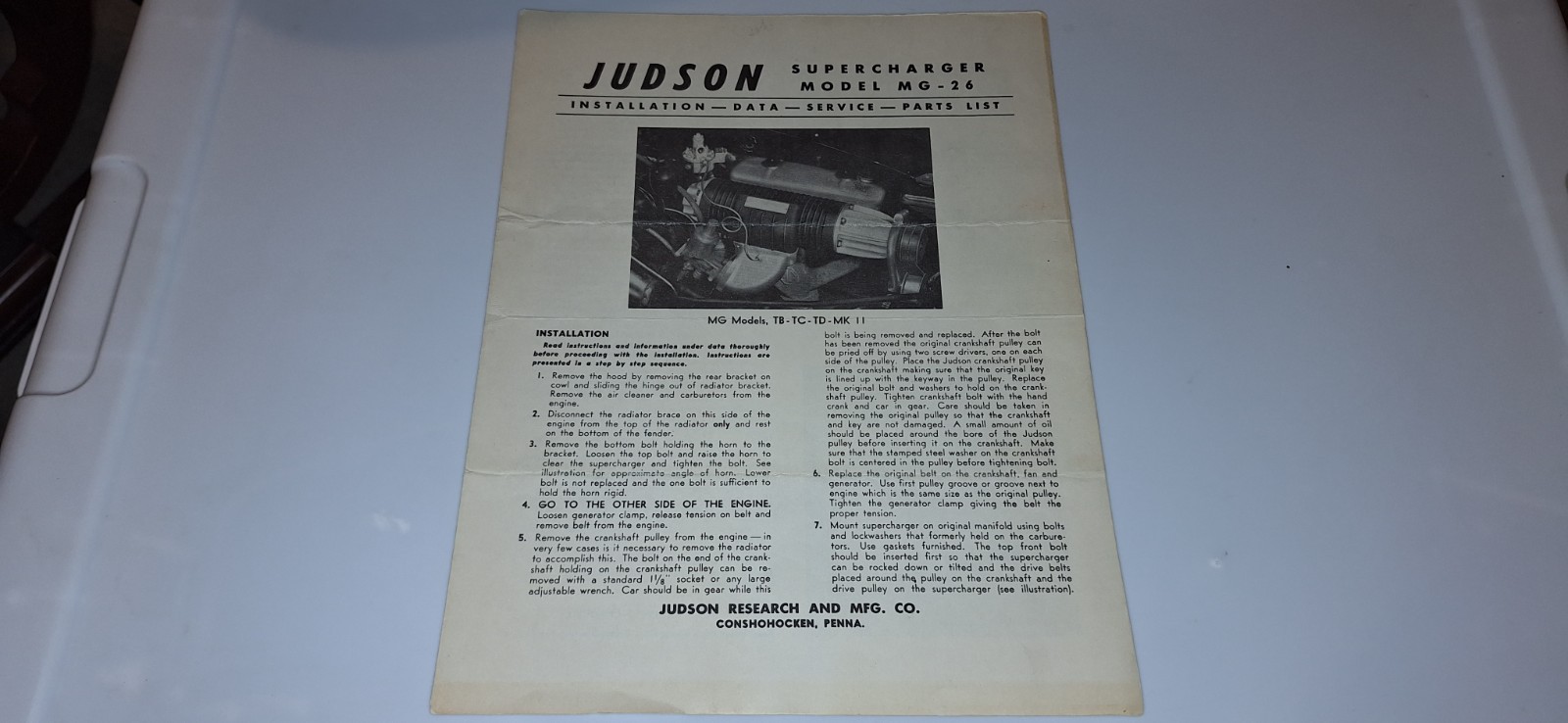 MG-26 Judson Supercharger Brochure Original Vintage Sprint Car Hotrod Gasser MG-26 Judson Supercharger Brochure Original Vintage Sprint Car Hotrod Gasser