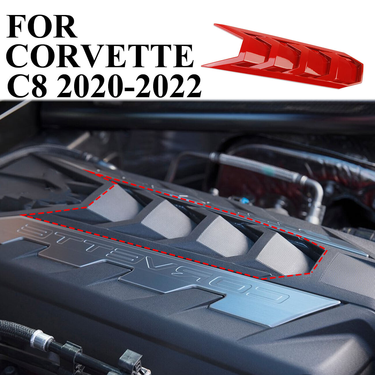 Glossy red engine hood panel trim cover for Chevrolet Corvette C8 2020-2024