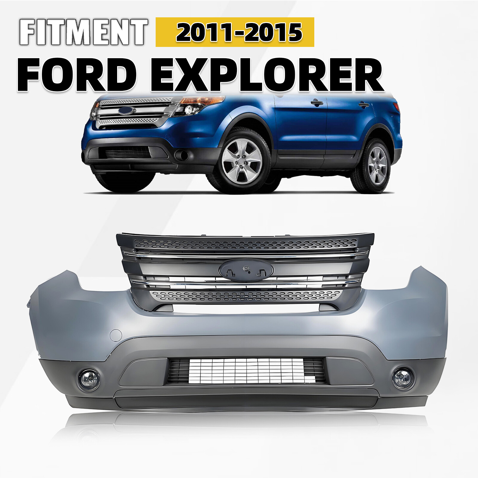 For 2011-2015 Ford Explorer Complete Front Bumper Grille Assembly w/ Foglight