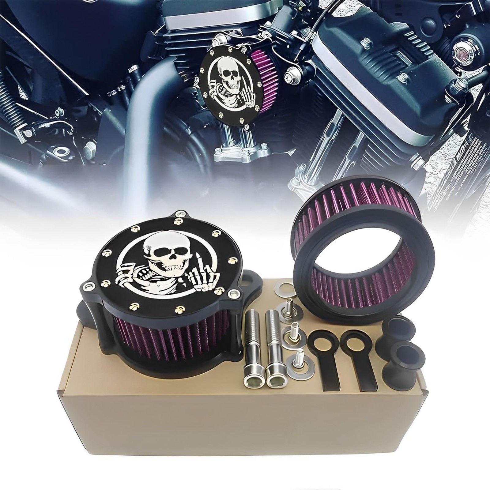 Skull Air Filter Cleaner Intake For Harley XL Sportster XL1200 Iron 883 Roadster Skull Air Filter Cleaner Intake For Harley XL Sportster XL1200 Iron 883 Roadster