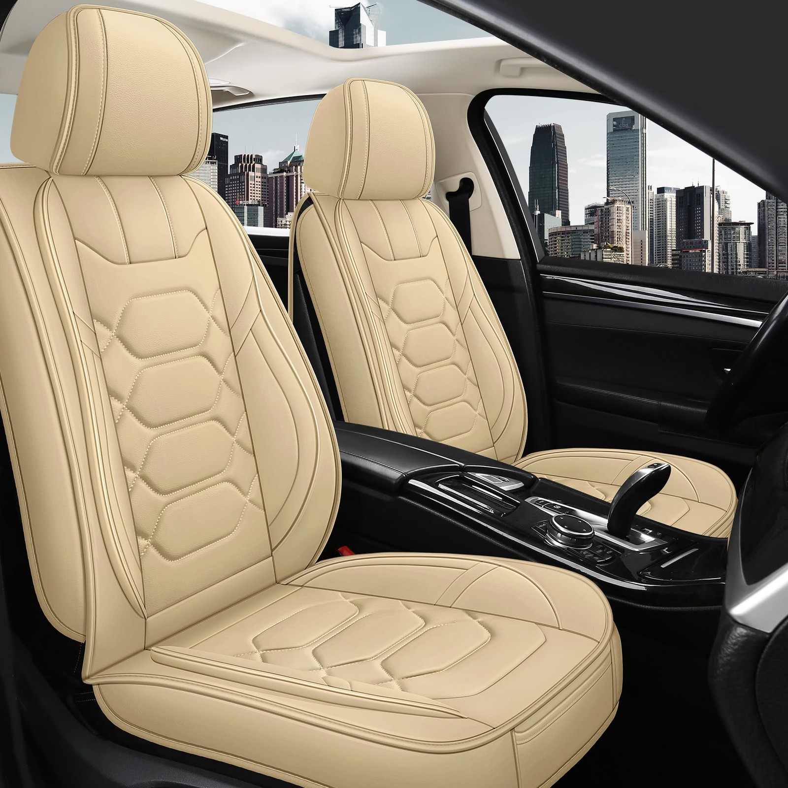 Pariitadin Leather Car Seat Covers Front Pair, Waterproof FRONT SET, BEIGE Pariitadin Leather Car Seat Covers Front Pair, Waterproof FRONT SET, BEIGE