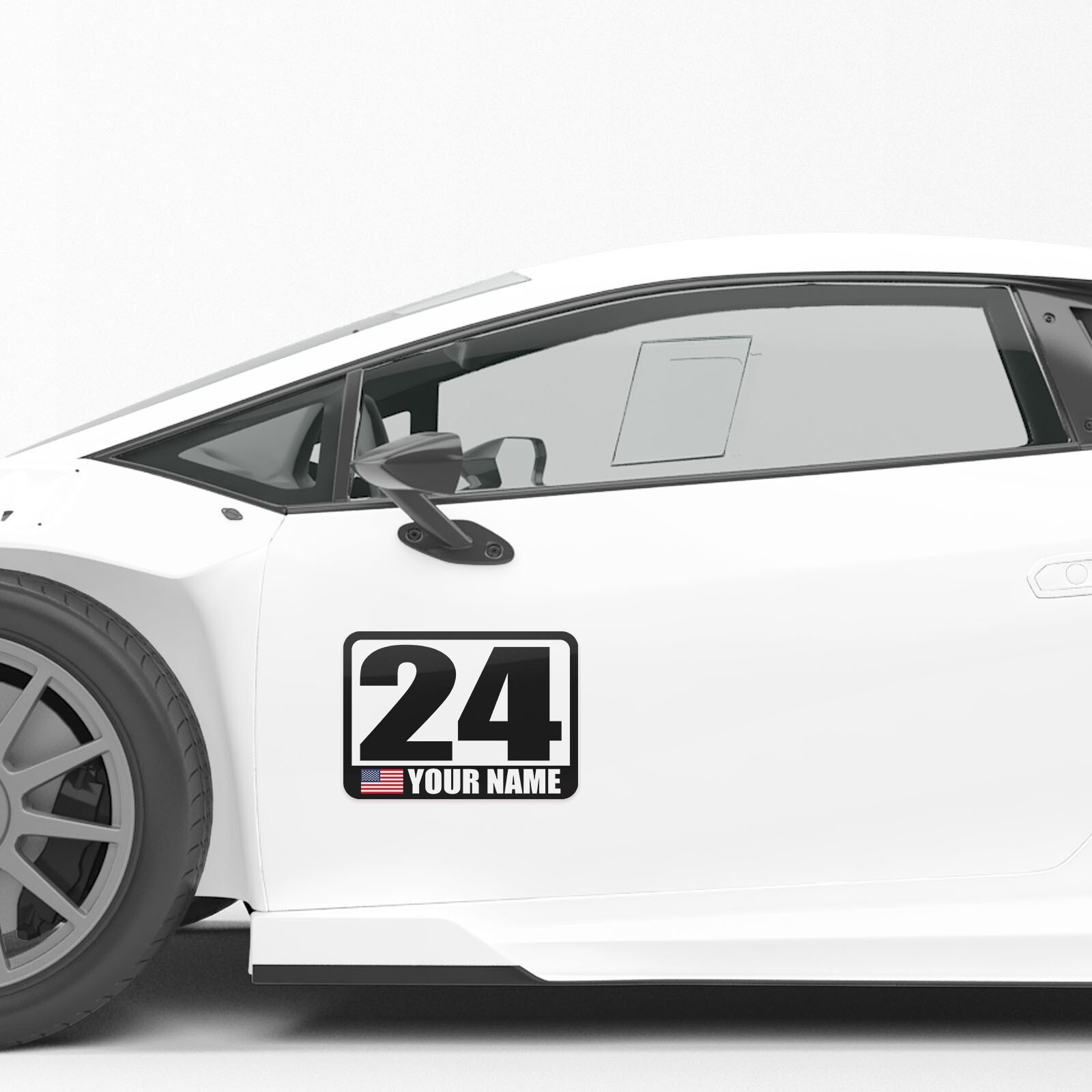 2 pcs Custom Racing Track Day Autocross Numbers  Name Flag Car Door Vinyl Decal
