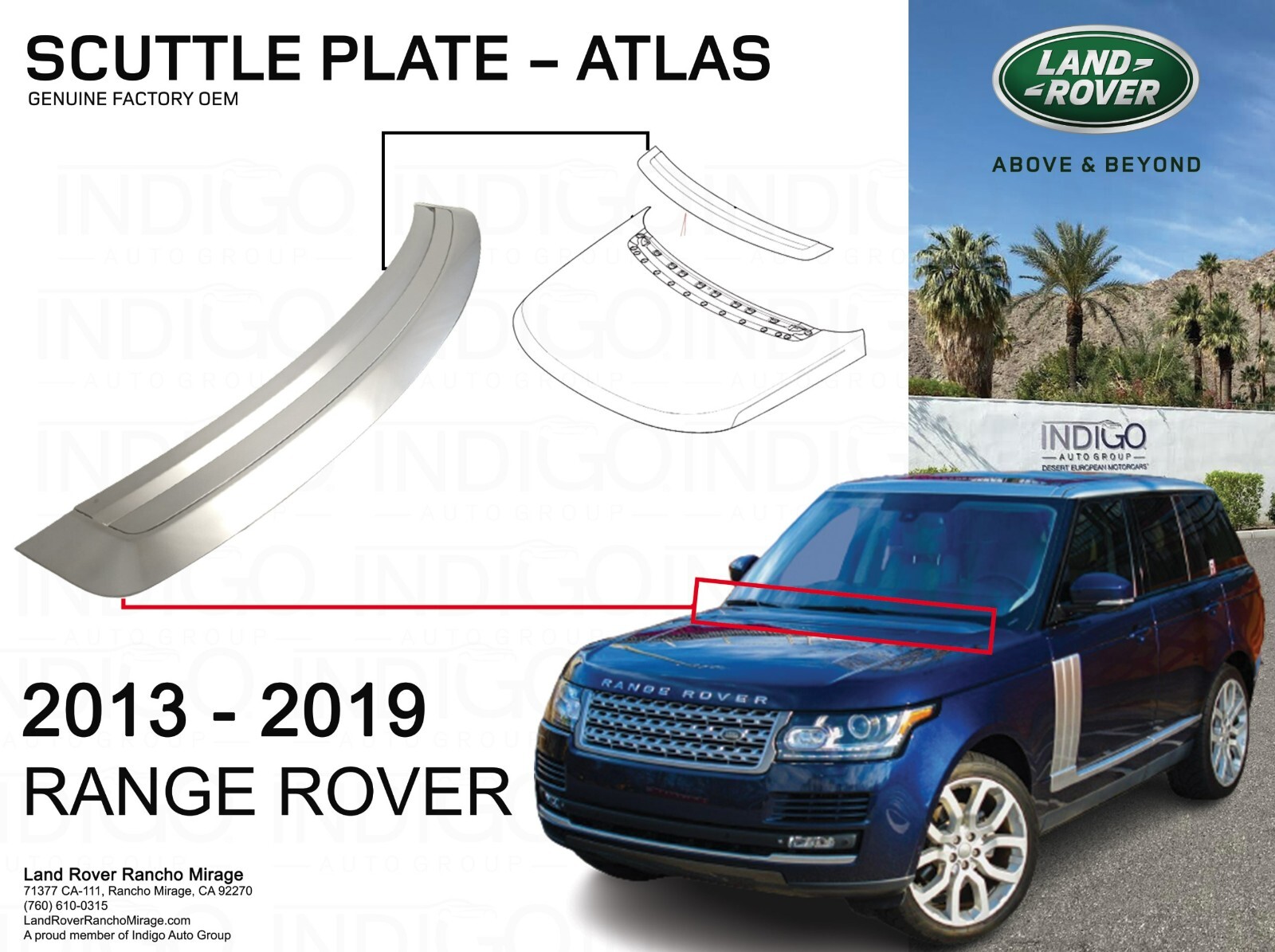 Genuine Factory OEM Range Rover Scuttle Plate - Atlas Molding LR079941