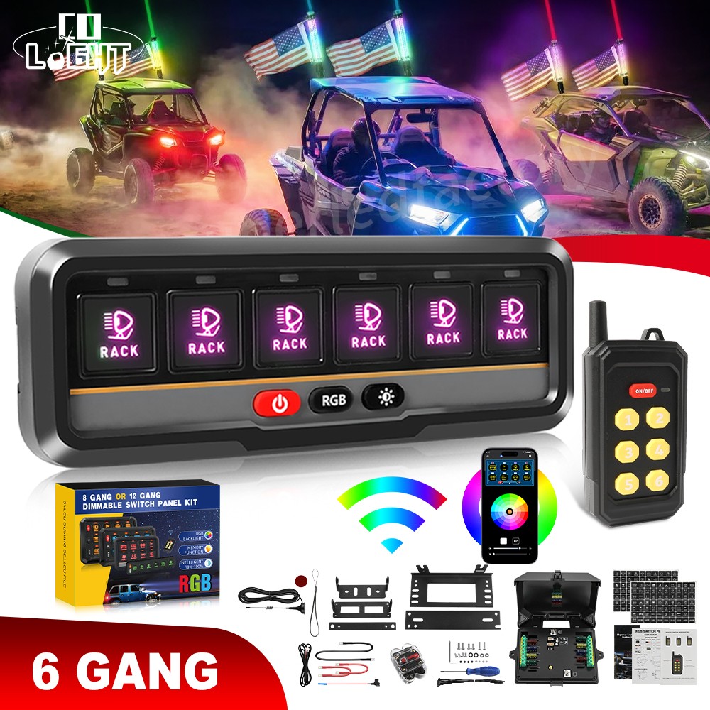 AUXBEAM 6 Gang RGB On/Off Switch Panel Toggle LED Light Circuit Relay System Kit