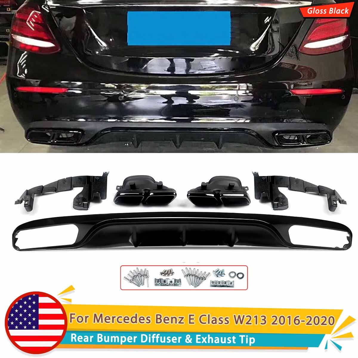 Fits 2016-20 Mercedes-Benz E Class W213 E300 Standard Rear Diffuser Exhaust Tips Fits 2016-20 Mercedes-Benz E Class W213 E300 Standard Rear Diffuser Exhaust Tips