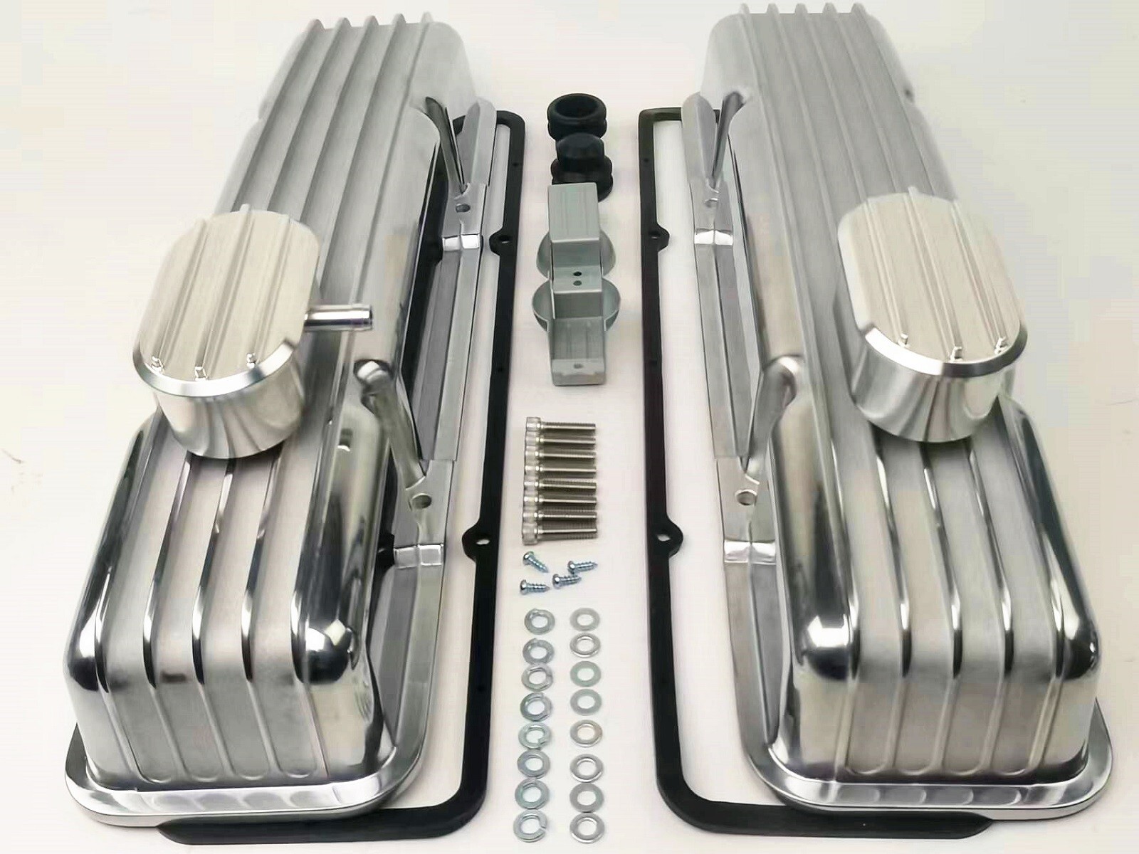 Chevy Aluminum Tall Finned Valve Cover+Breather & PCV Kit W/Gasket 350 Nostalgic