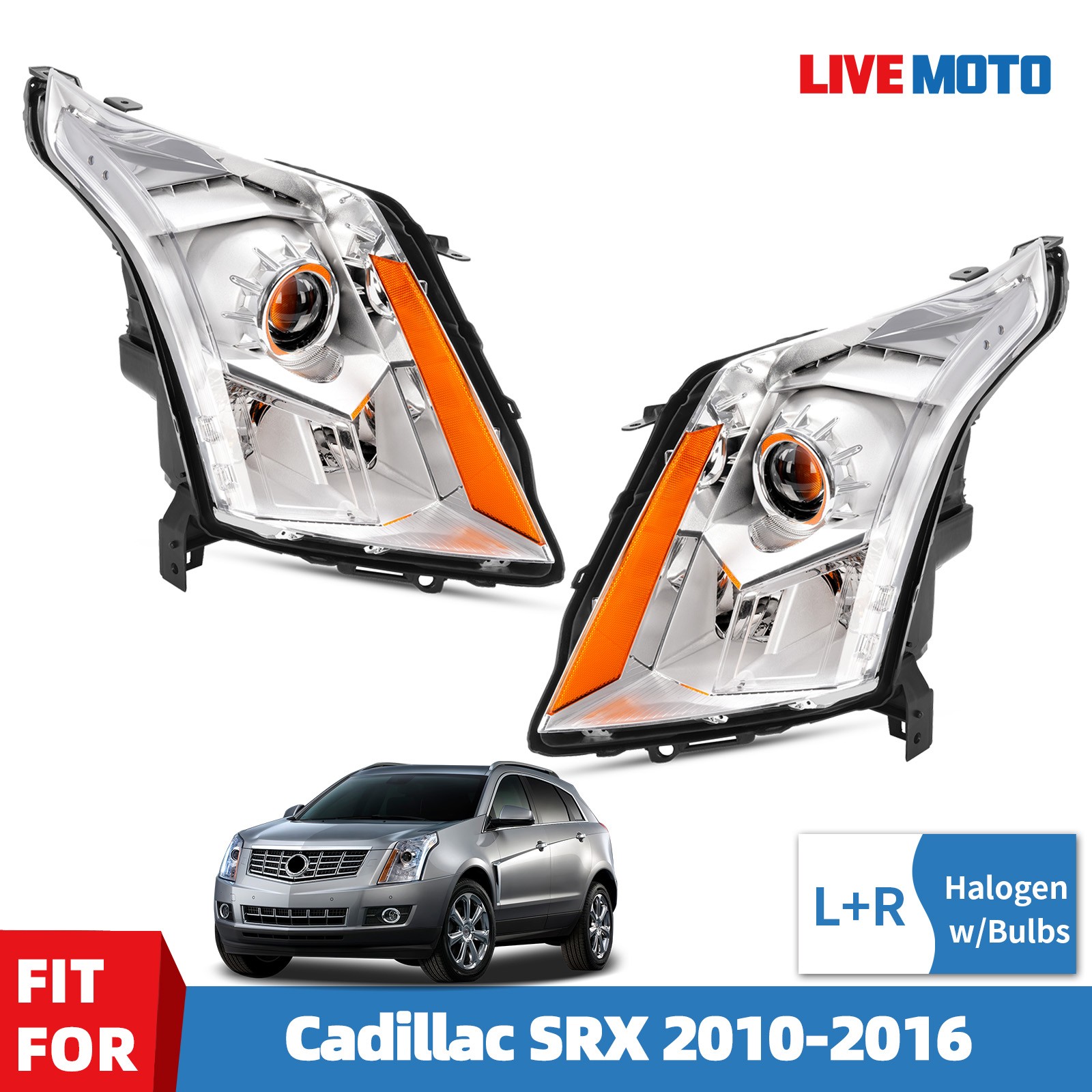 For 2010-2016 Cadillac SRX Halogen LED Projector Headlights Left Right Side Pair