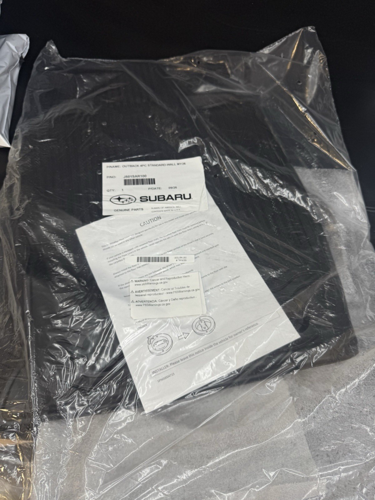 Genuine Subaru Outback 4PC All Weather Floor Mats J501SAR100 OEM MY26 New Genuine Subaru Outback 4PC All Weather Floor Mats J501SAR100 OEM MY26 New