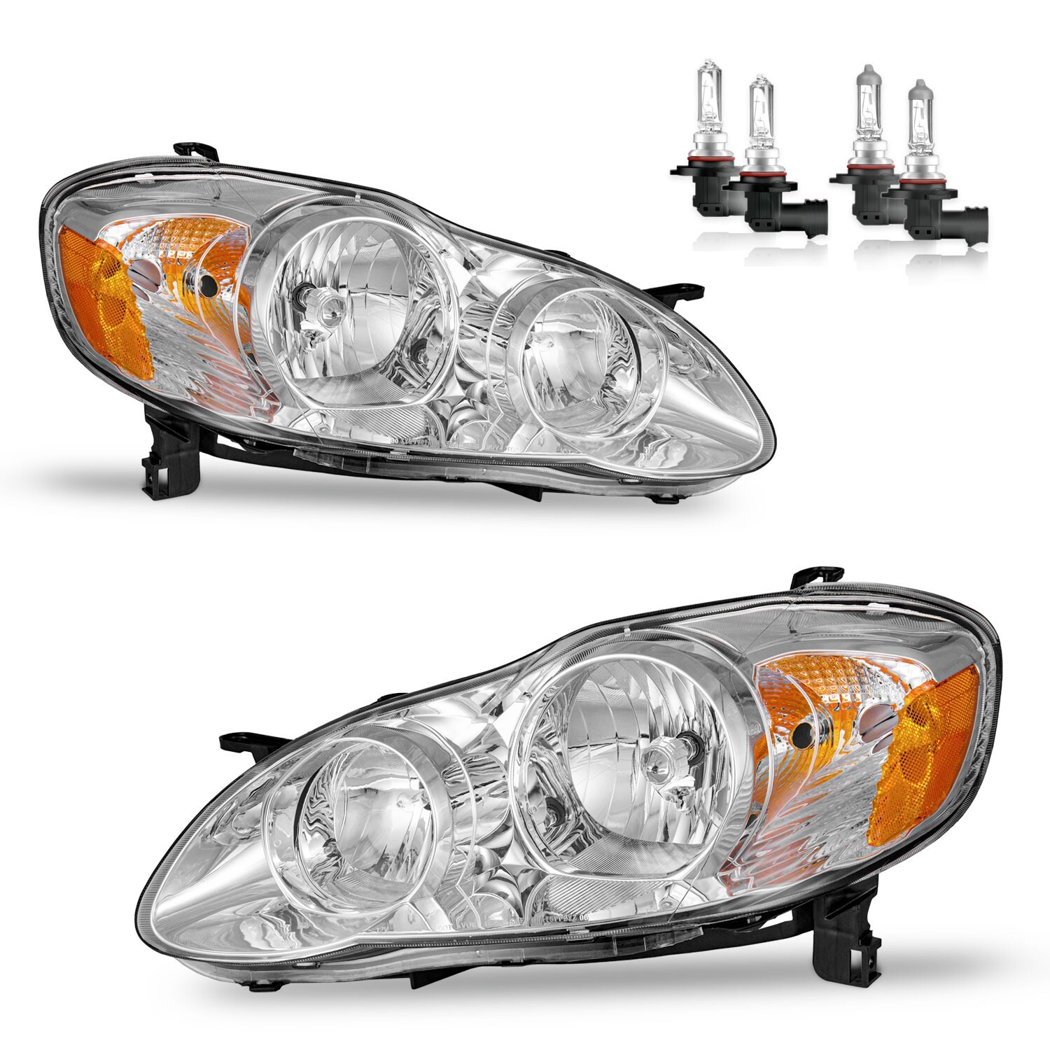 Headlights For 2003-2008 Toyota Corolla Chrome Headlamps with Bulbs Left&Right