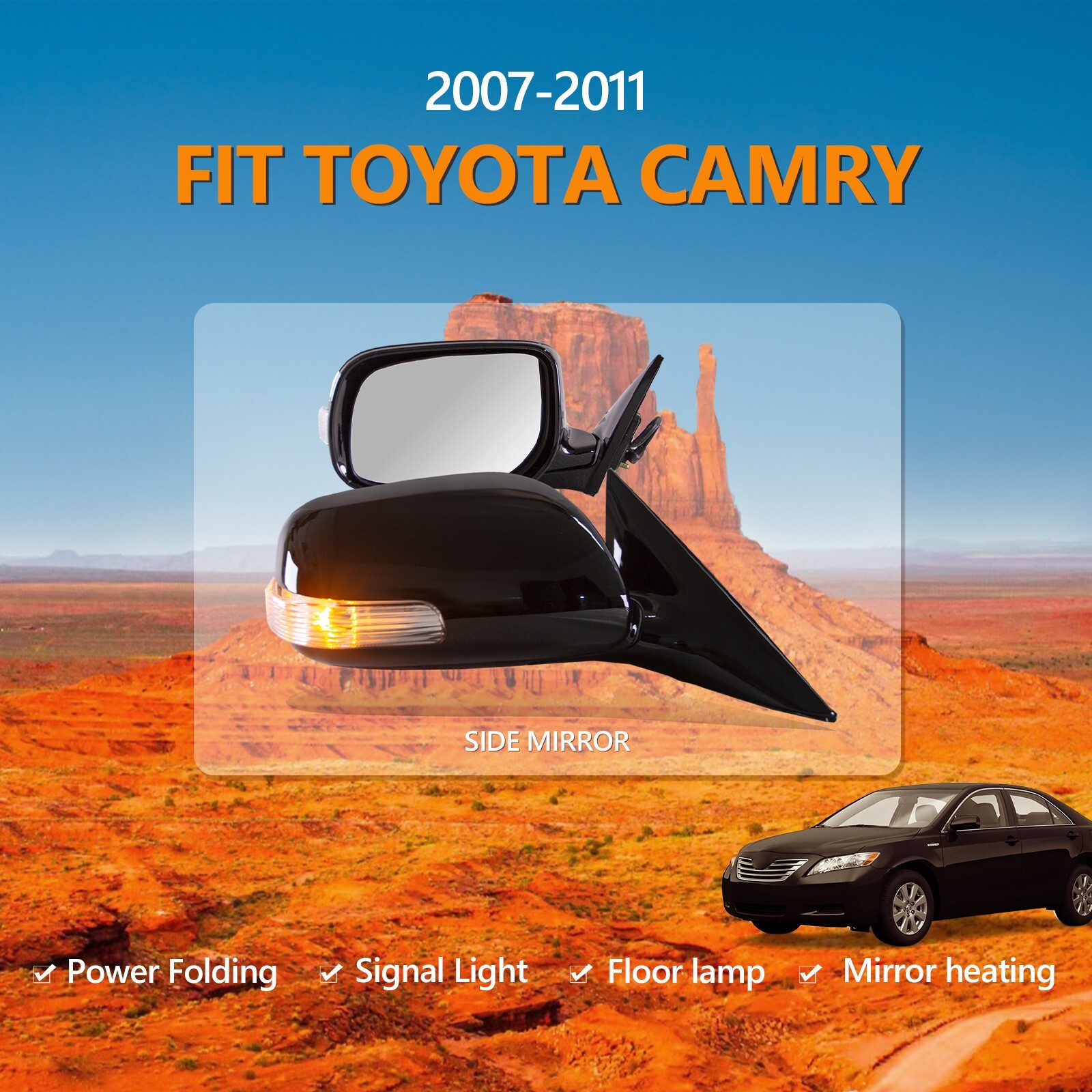 For 2007-2011 Toyota Camry Side Mirrors Folding Pair LED Heated 9 Pins Black For 2007-2011 Toyota Camry Side Mirrors Folding Pair LED Heated 9 Pins Black