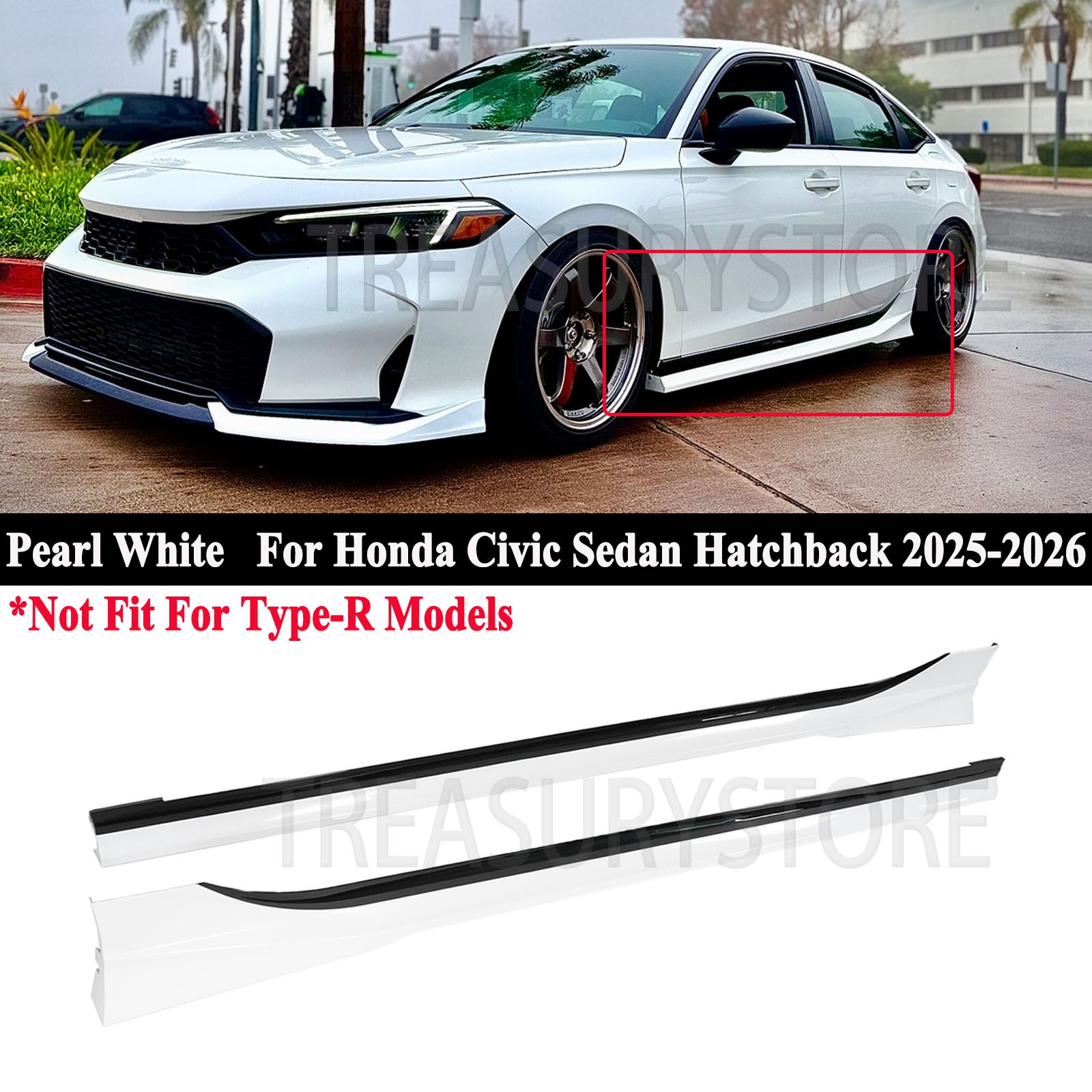 For Honda Civic Sedan Hatchback 25-26 Yofer V2 Pearl White Side Skirt Extension For Honda Civic Sedan Hatchback 25-26 Yofer V2 Pearl White Side Skirt Extension
