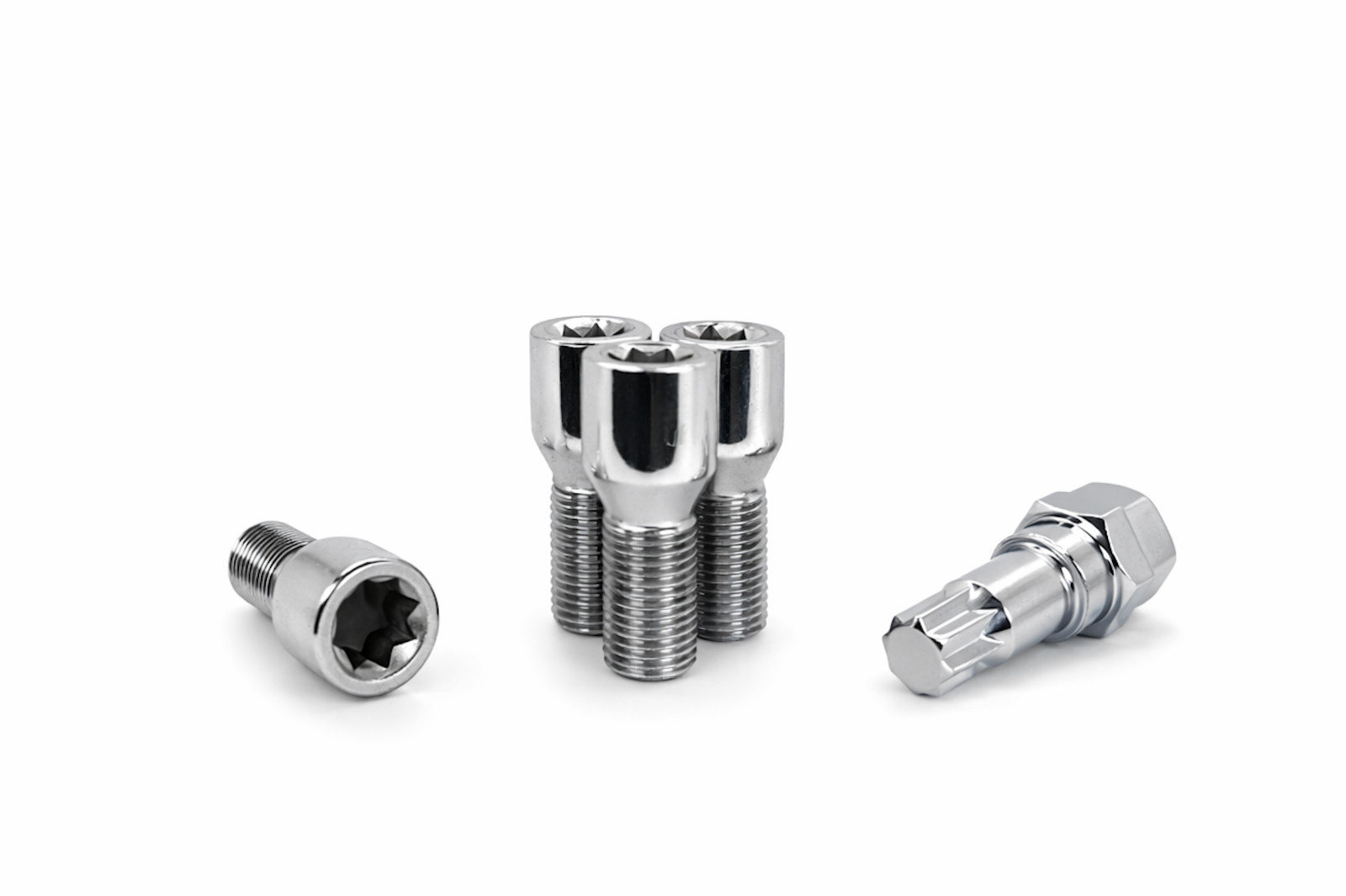 20 Pcs 12x1.5 Chrome Tuner Lug Bolts Acorn Seat 33mm Shank With 8 Point Star Key 20 Pcs 12x1.5 Chrome Tuner Lug Bolts Acorn Seat 33mm Shank With 8 Point Star Key