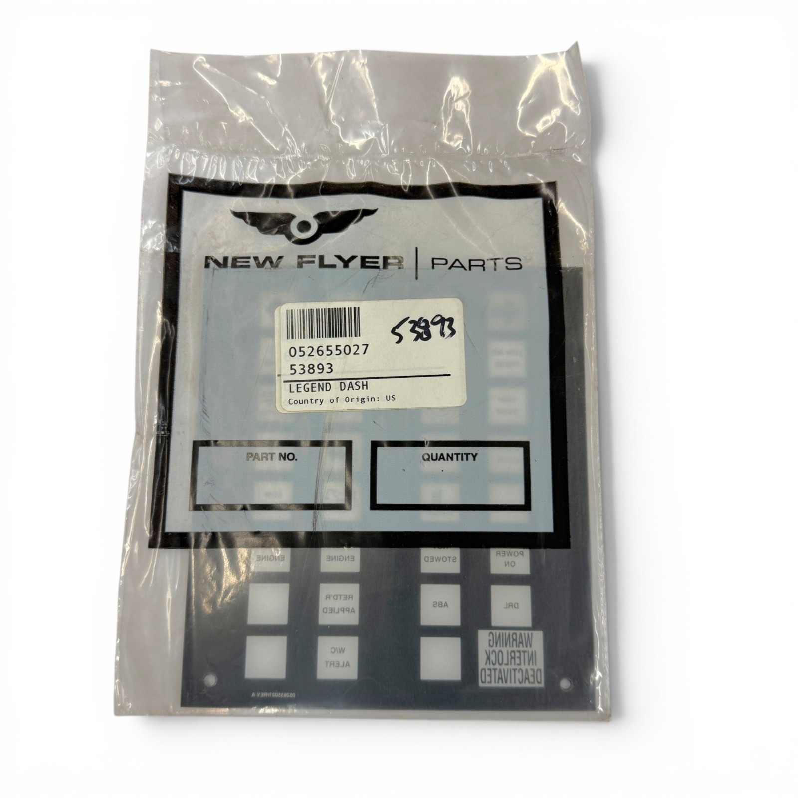 New Flyer 052655027 Legend Dash Indicator Panel Overlay Plate Transit Bus New Flyer 052655027 Legend Dash Indicator Panel Overlay Plate Transit Bus