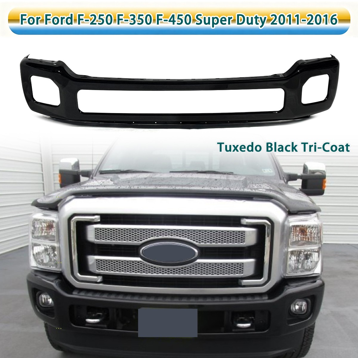 For 2011-16 Ford F250 F350 F450 Super Duty Tuxedo Black Steel Front Bumper Cover