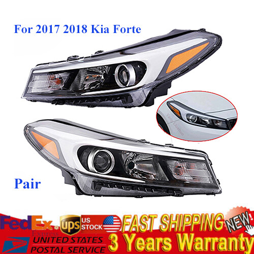 1 Pair Halogen Headlights Headlamps for 2017 2018 Kia Forte Left+Right