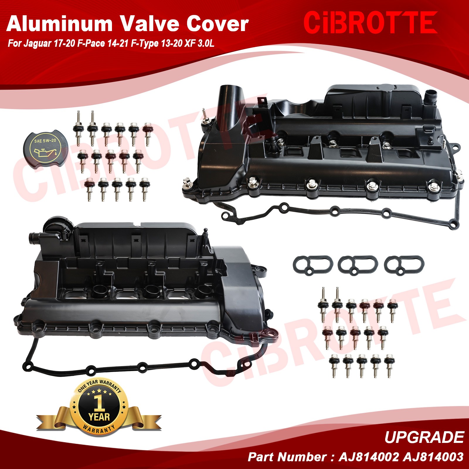 Aluminum Valve Cover for Jaguar 17-20 F-Pace 14-21 F-Type 13-20 XF 3.0L