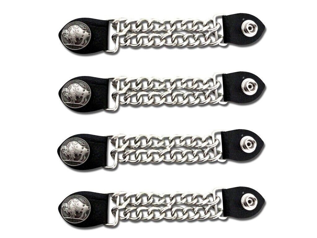 Buffalo Nickel Motorcycle Vest Extenders for Men Biker Double Chrome Chains Buffalo Nickel Motorcycle Vest Extenders for Men Biker Double Chrome Chains