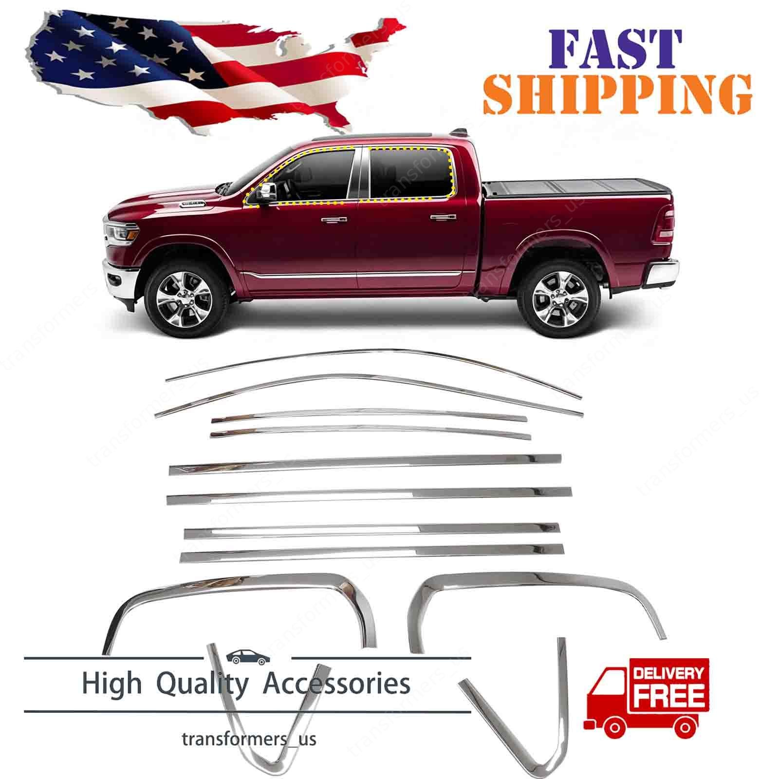12pcs Chrome Window Sill Molding Cover Trim Strip For 2019-26 Ram 1500 Dodge 