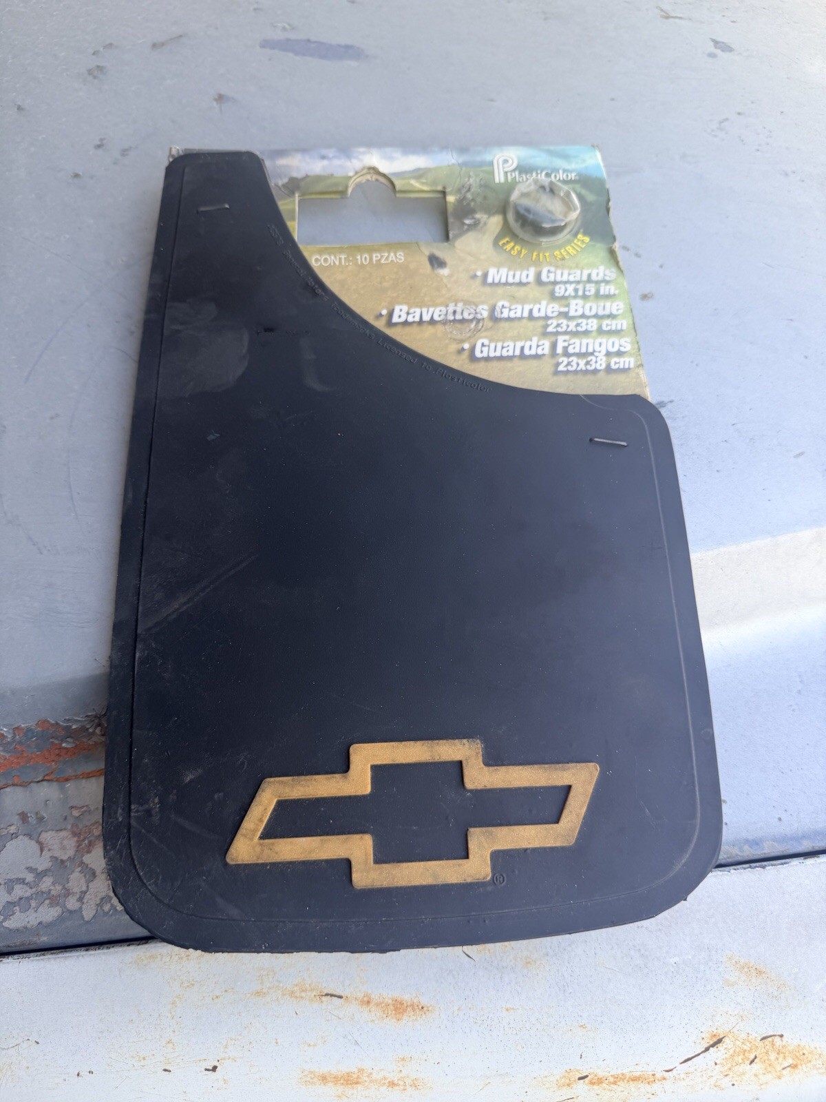 NOS  Chevy Mud Flaps Gold Bowtie Plasticolor Guards PAIR Chevrolet 9x15 NEW
