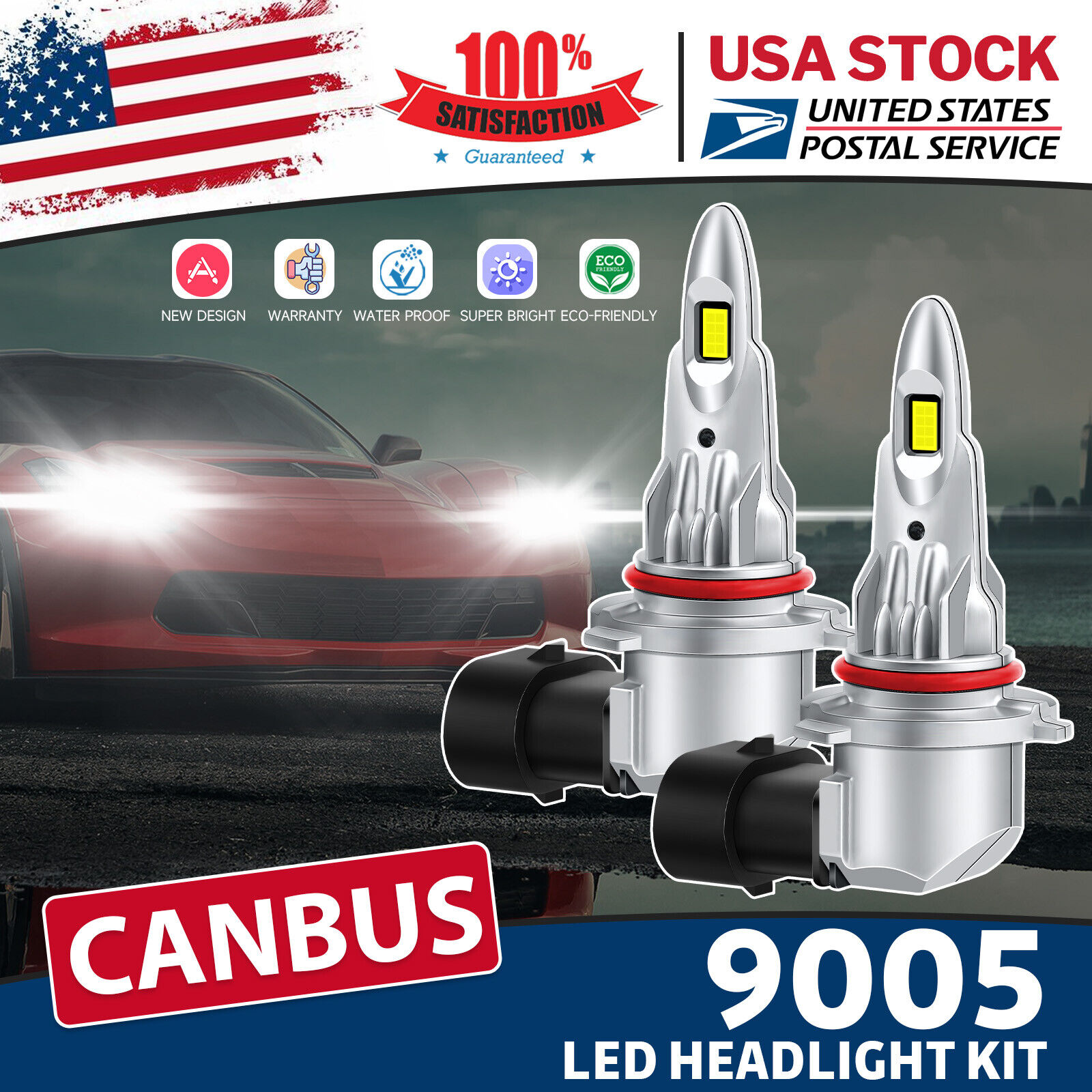 2Pcs 9005(HB3) LED Headlight High Beam 30000LM 6000K CANbus For Dodge Viper