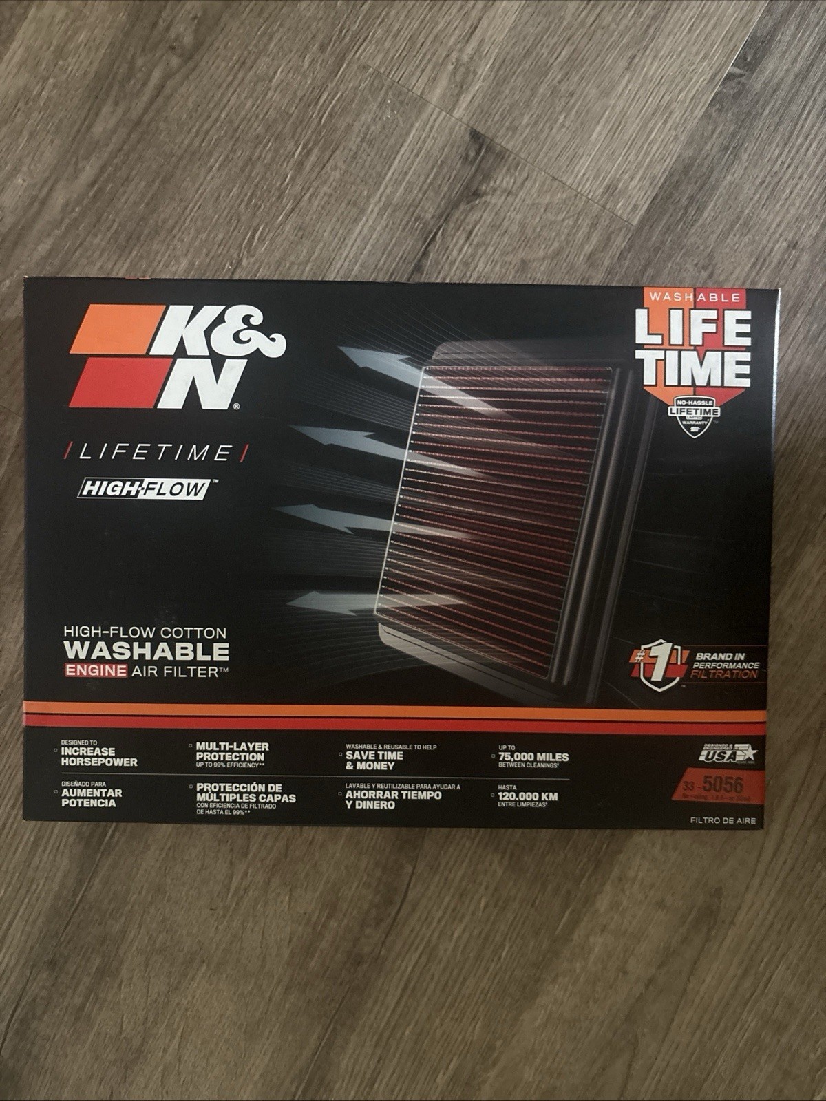 K&N 33-5056 High-Flow Lifetime Engine Air Filter Washable Reusable 