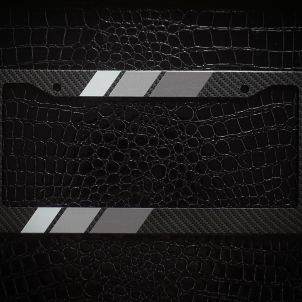 Carbon Fiber TRD Grey Scheme Retro Stripes License Plate Frame fits Toyota